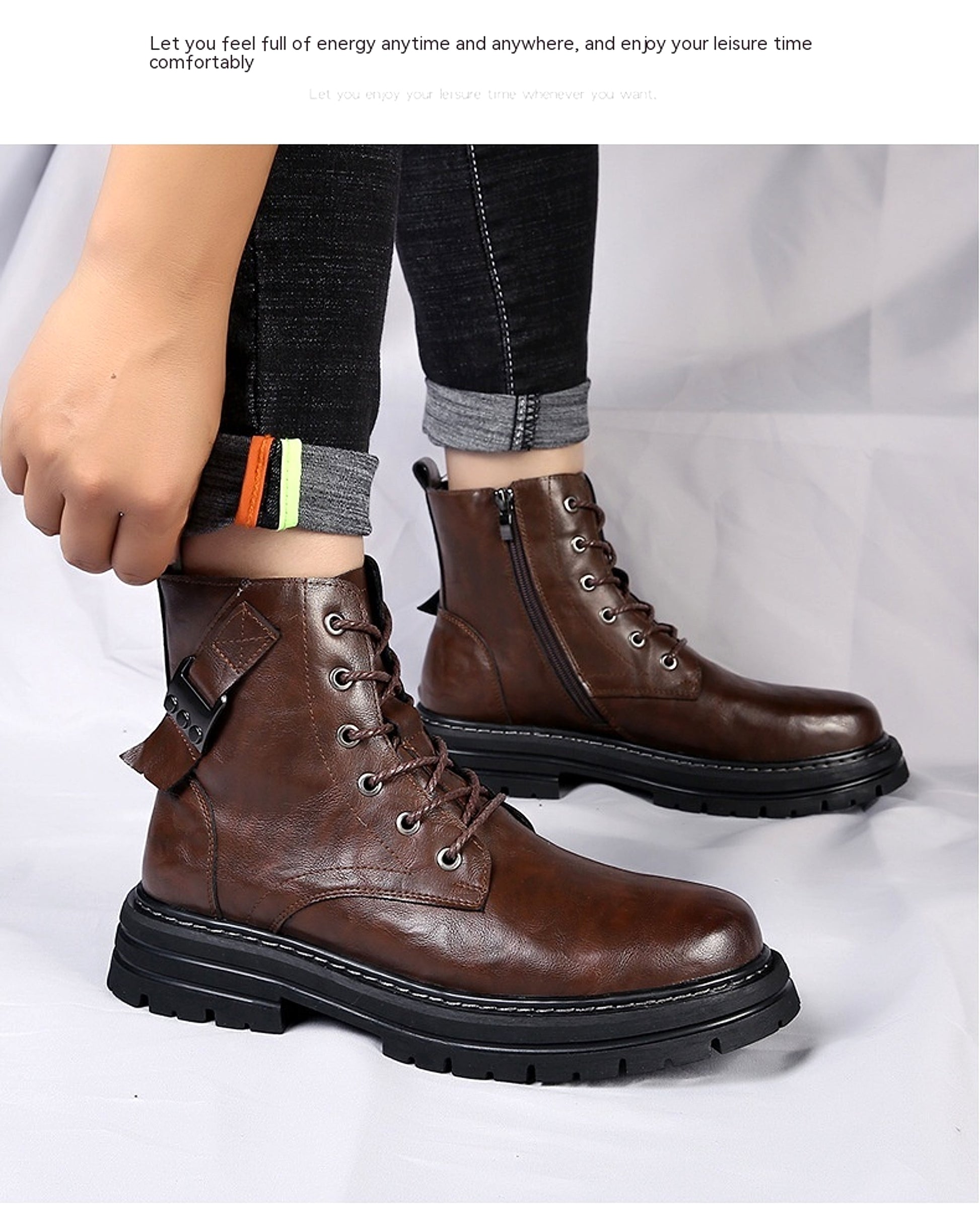Autumn And Winter Cowhide Casual Mens Boots Thick Bottom Round Toe Warm - enhanced image 13