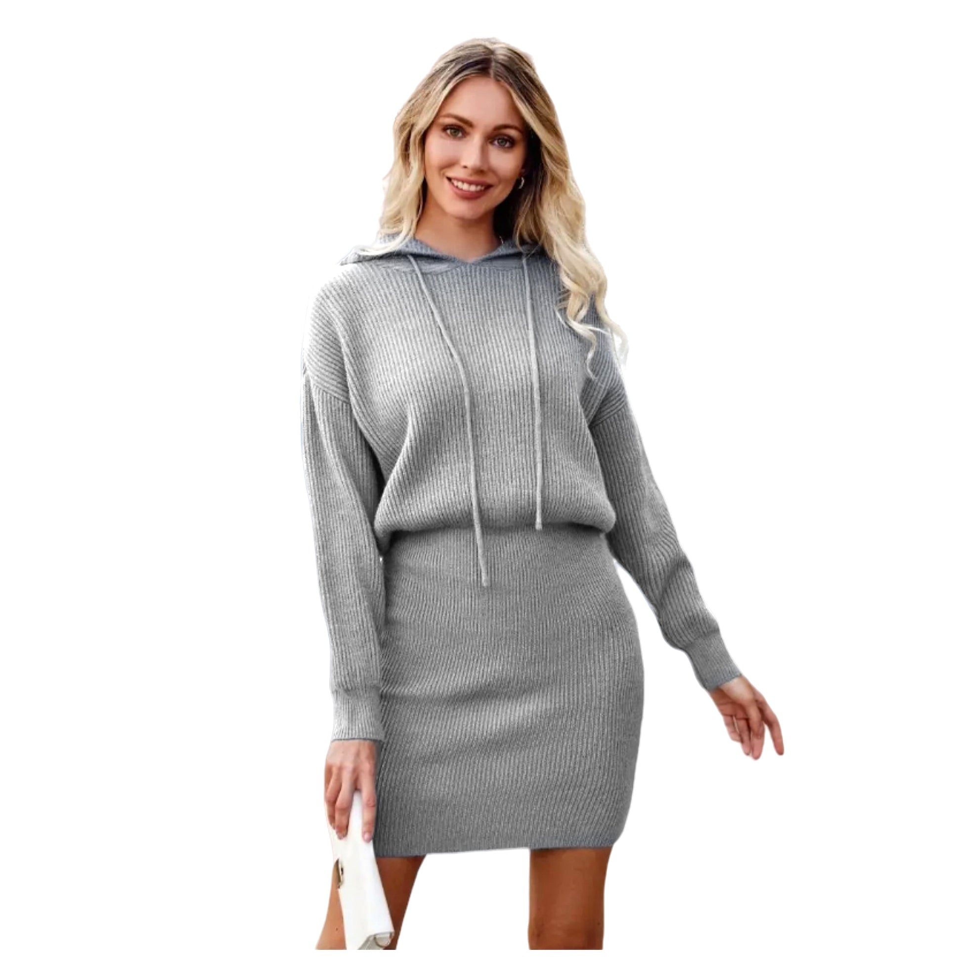 Casual Dress Mid-length Hooded Cinched Waist Sweater - enhanced image 13
