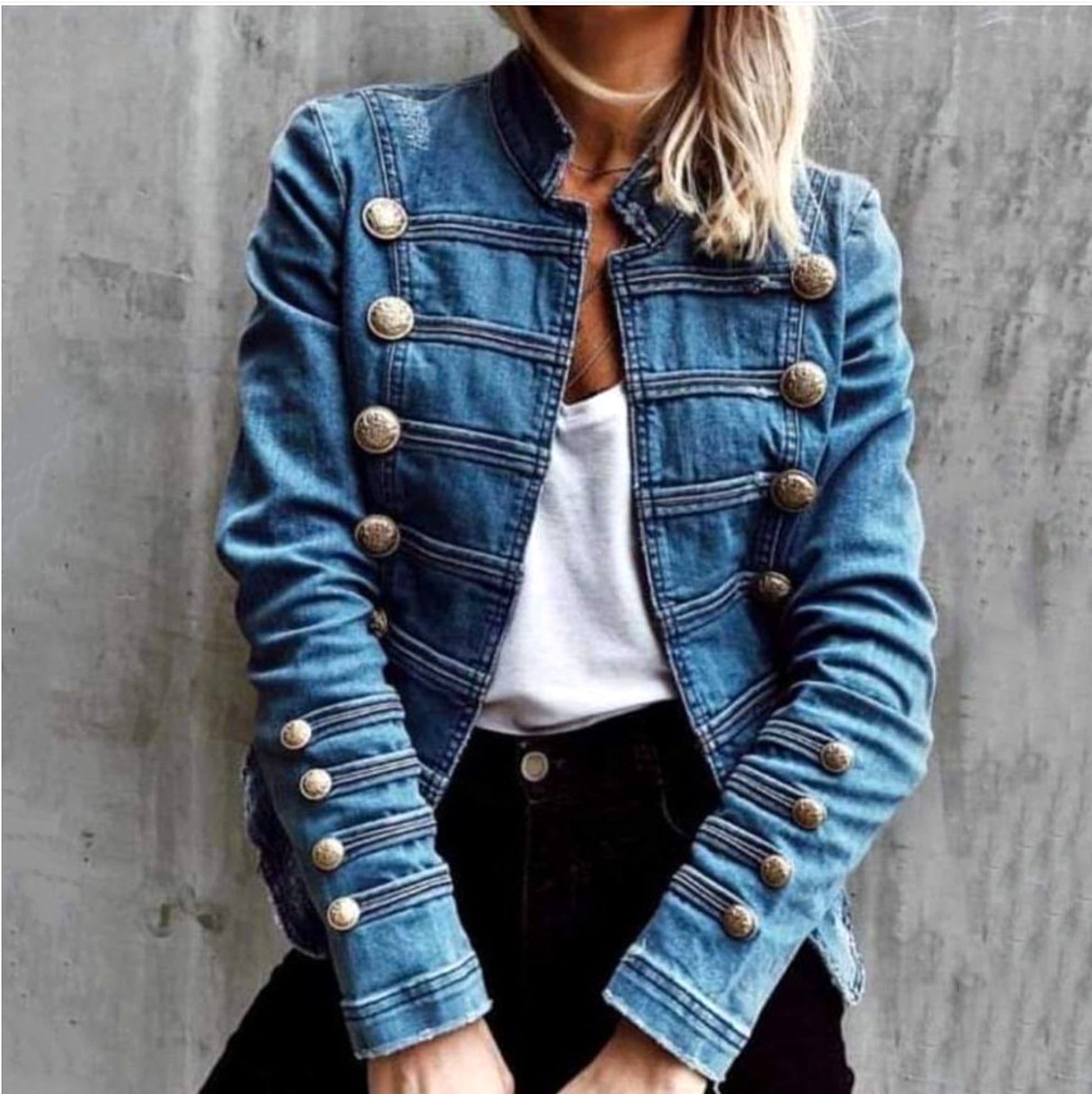 Clinch Disc With Double-breasted Stitching Button Slim Short Jacket - enhanced image 13
