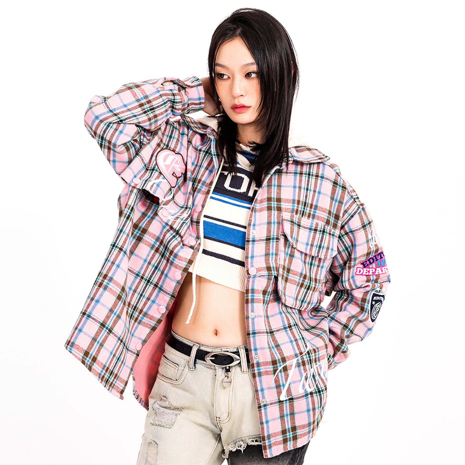 Fashion Brand Plaid Long Sleeve DressShirt Coat Jacket Men & Women - enhanced image 13