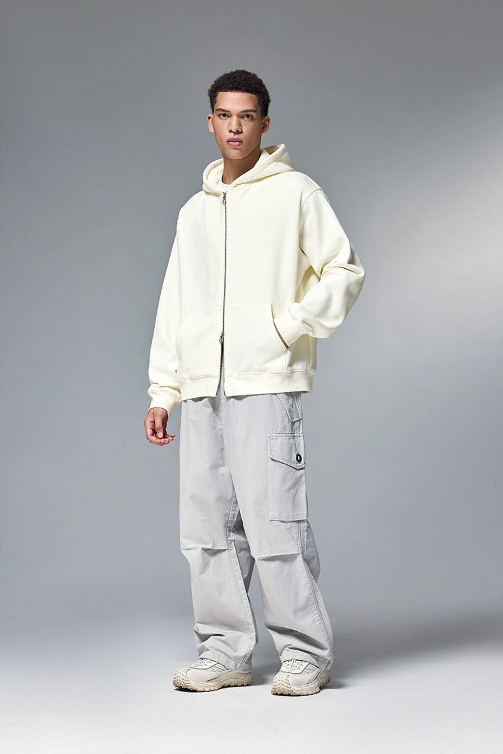 Flame Single-layer Fleece-lined Hooded Jacket Solid Color Double-headed Zipper Jacket - enhanced image 13
