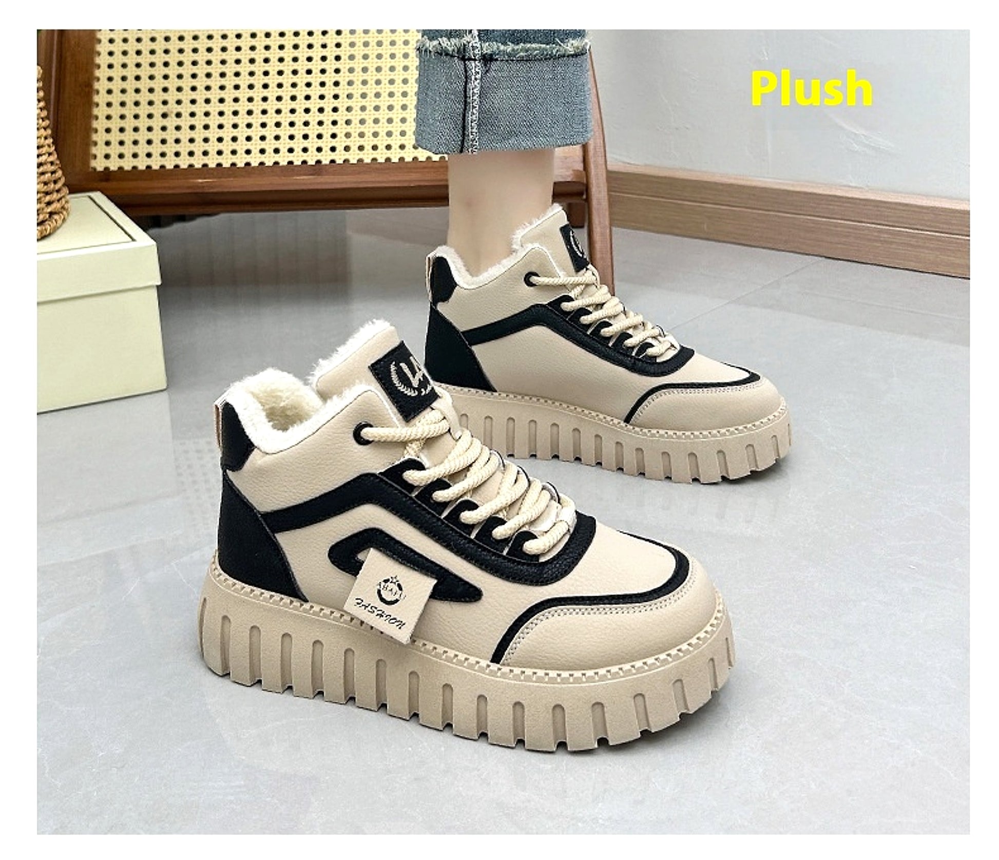 Fleece-lined Warm White Shoes For Women High-top Board Shoe - enhanced image 13