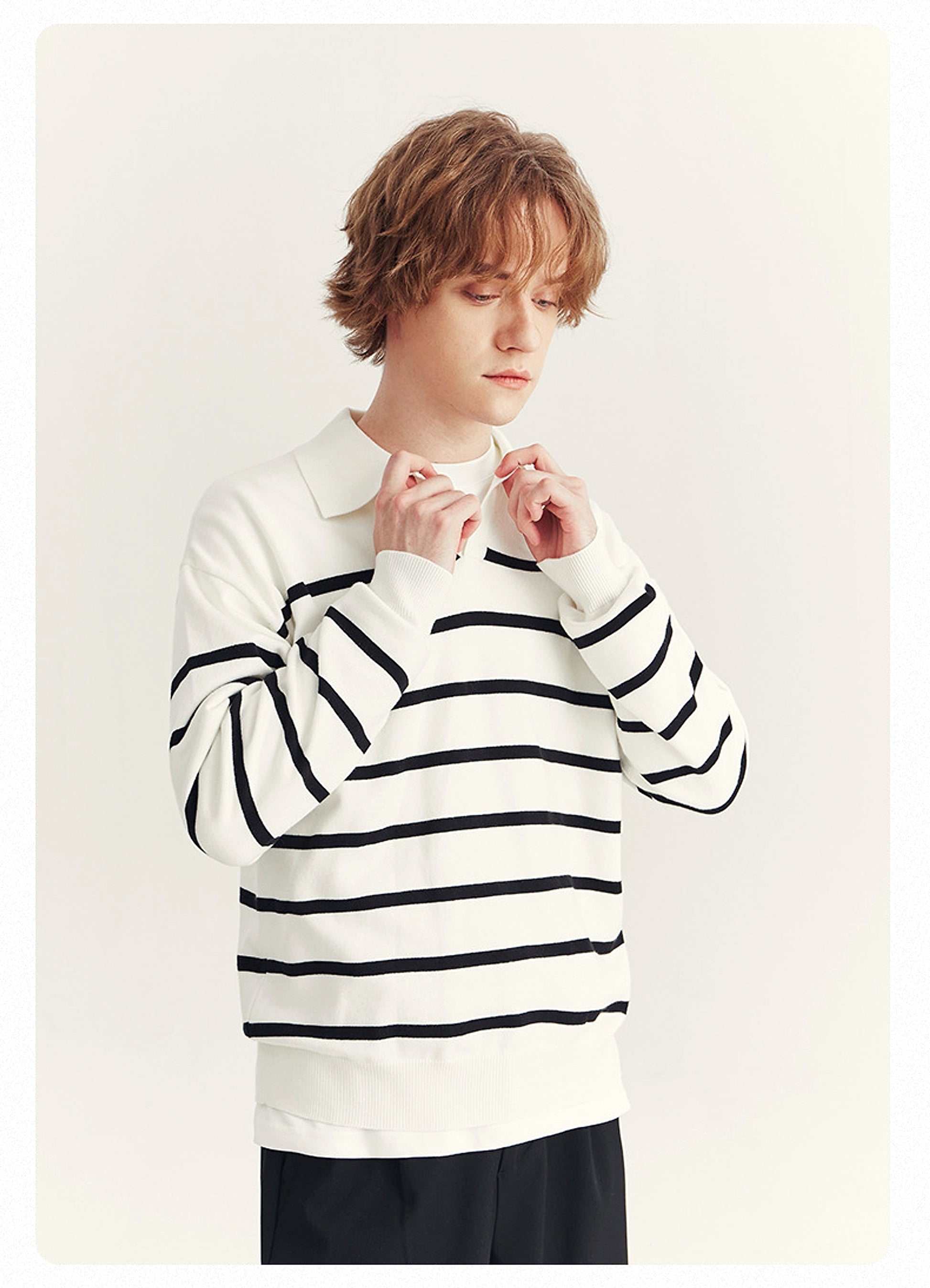 High-grade Loose Contrast Color Striped Sweater Long Sleeve Inner Wear Sweater For Men - enhanced image 13