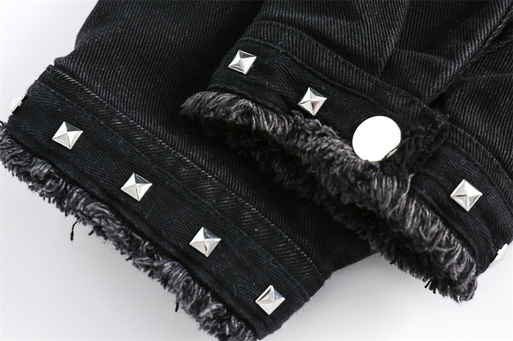 High Street Fashion Brand Hip Hop Rock Rivet Decorative Denim Jacket - enhanced image 13
