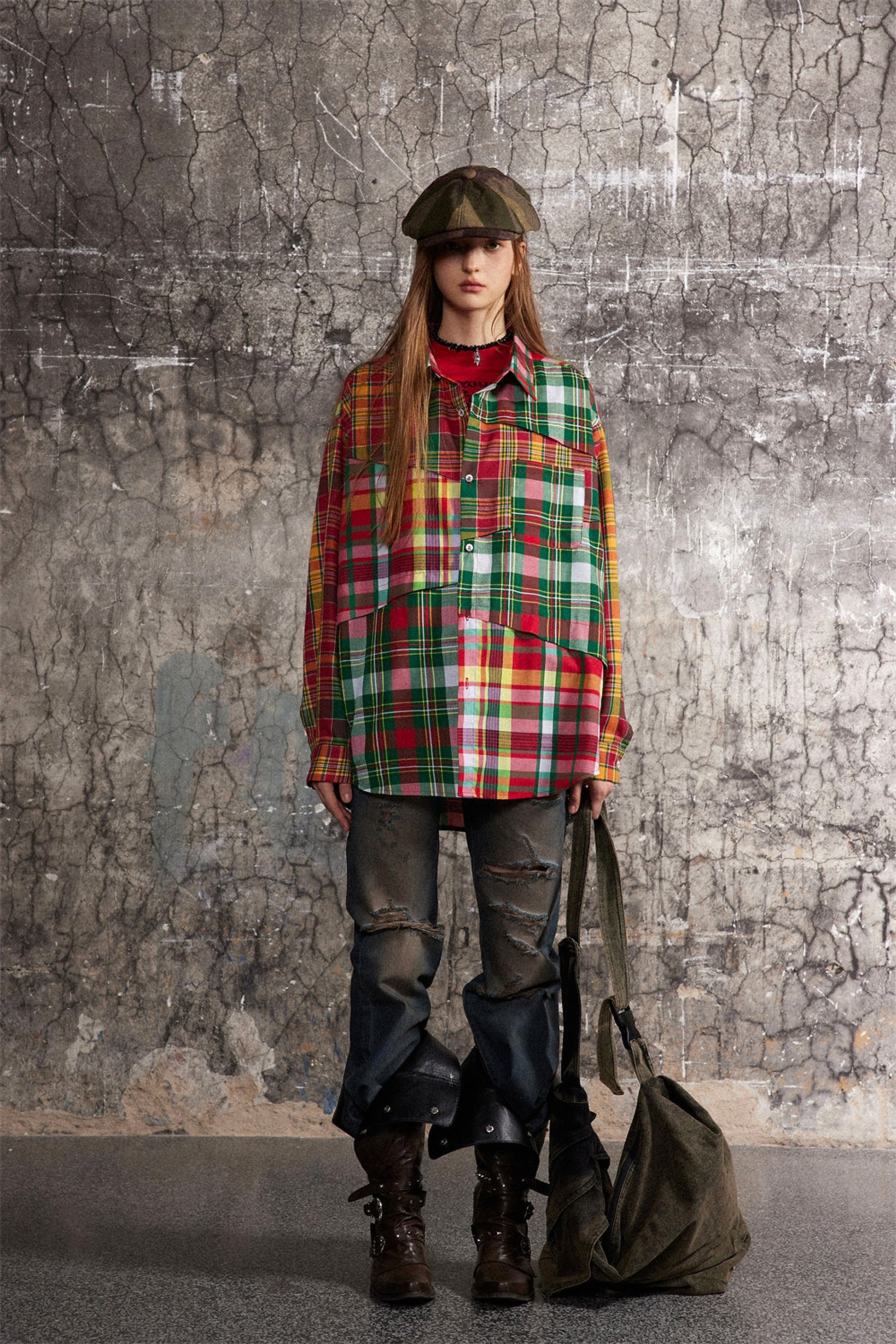 Irregular Spliced Plaid Blouse Women DressShirt - enhanced image 13