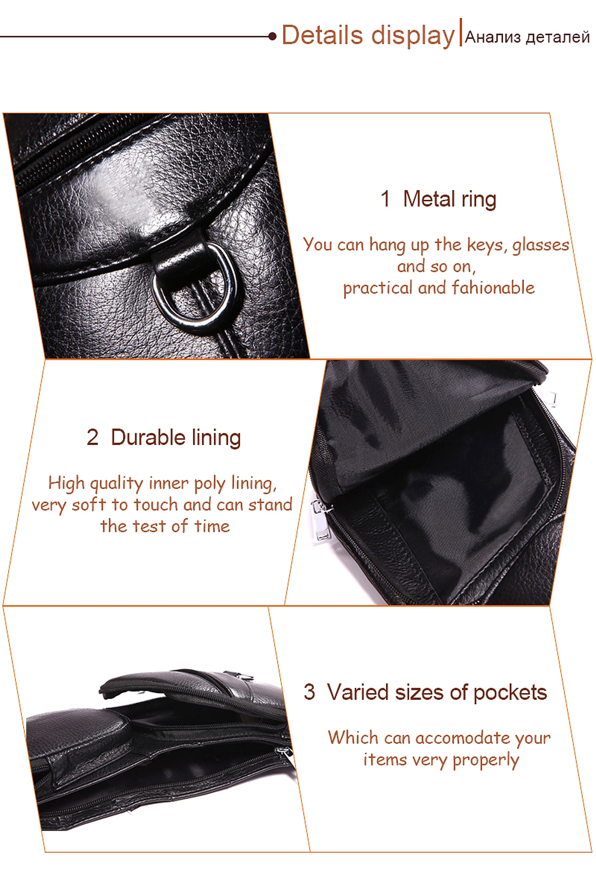 Leather Men's Chest Bag First Layer Cowhide Casual Satchel - enhanced image 13