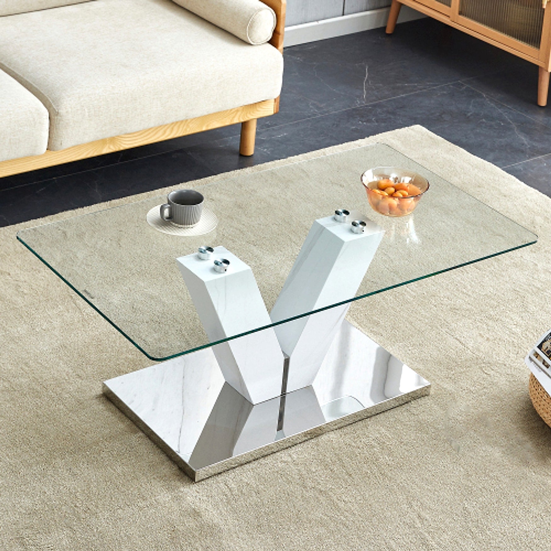 LuxeGlass™ – Modern Minimalist Coffee Table with Tempered Glass Top & Silver Pillars (US Warehouse) - enhanced image 13