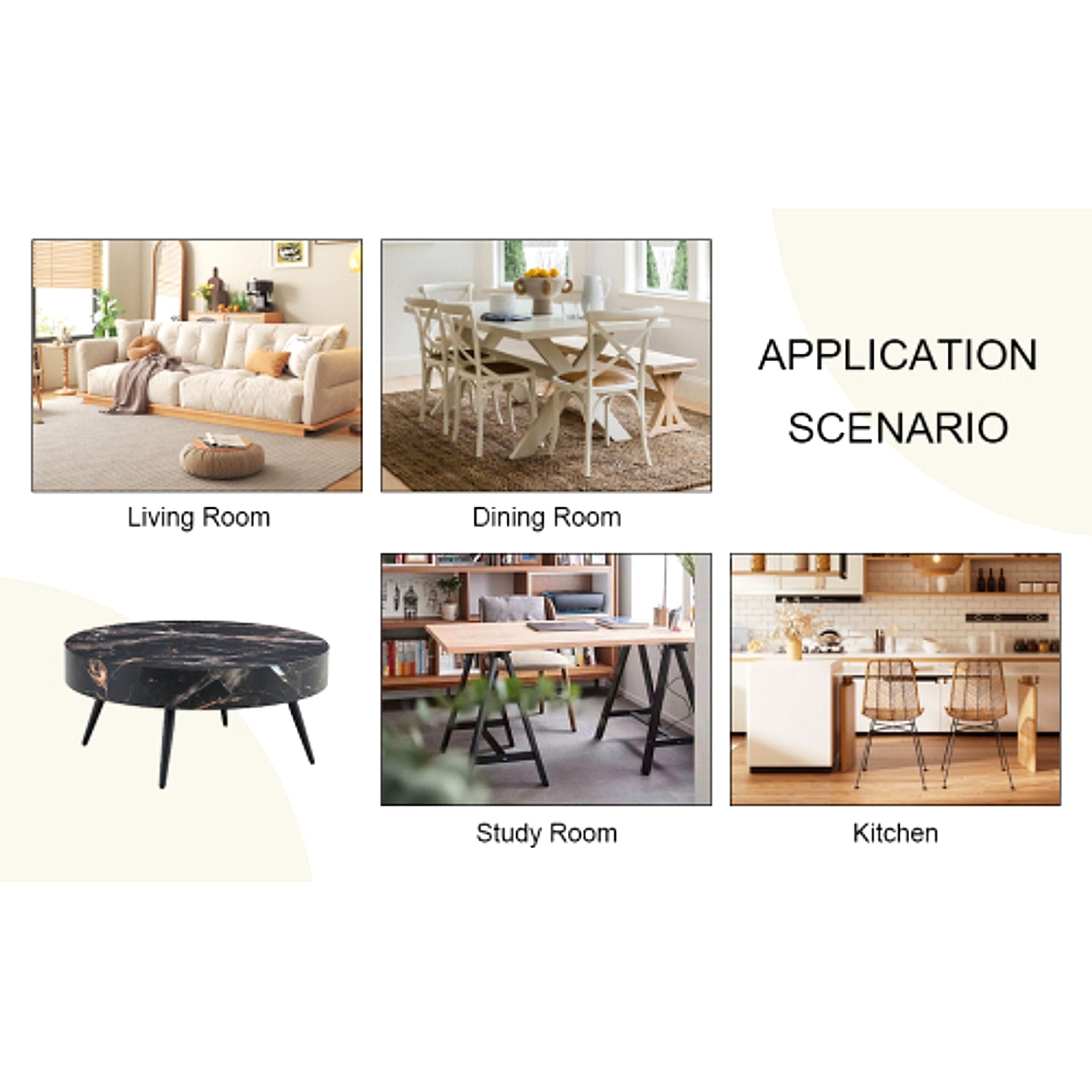 LuxeHome™ – 31.5" Black Marble Round Coffee Table with Adjustable Metal Legs (US Warehouse) - enhanced image 13