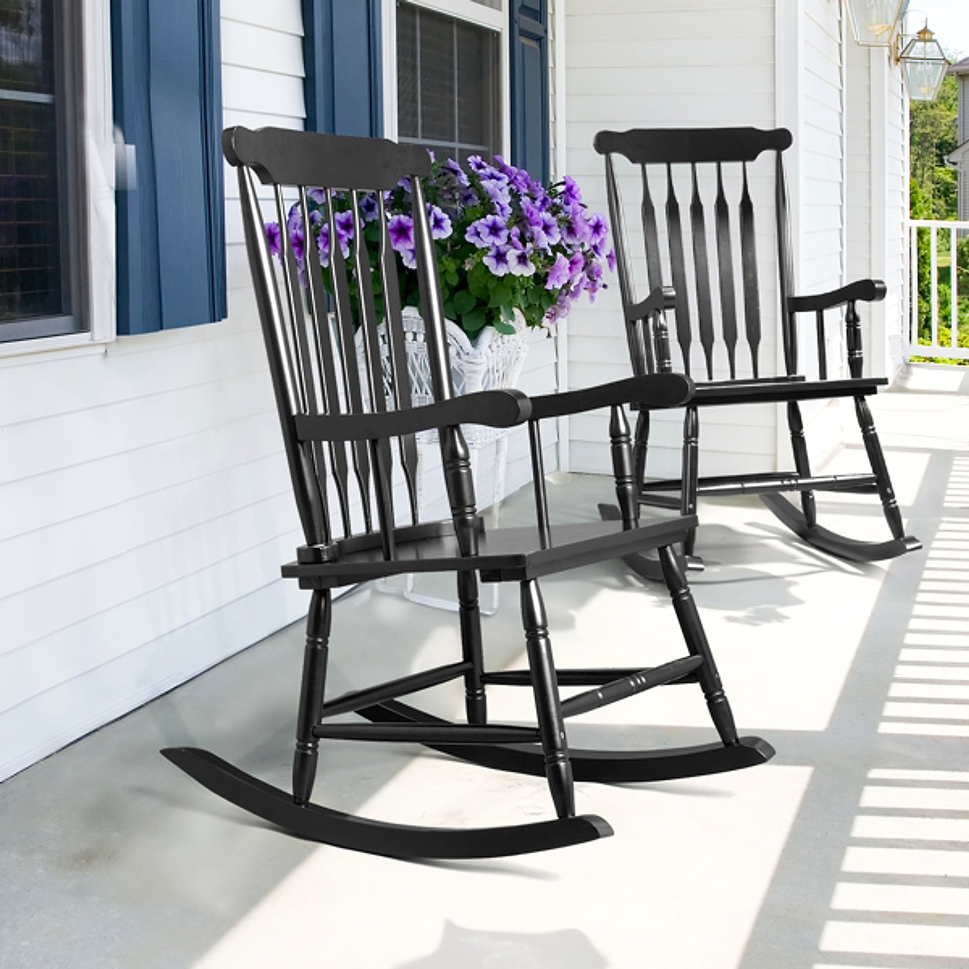 LuxePorch™ – Black Poplar Windsor Wood Rocking Chair (US Warehouse) - enhanced image 13
