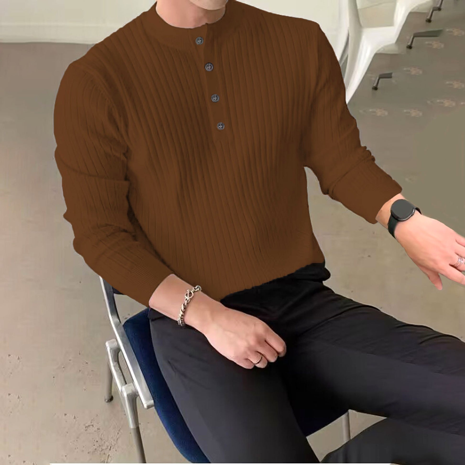 Men's Half-high Collar Button Sweater - enhanced image 13