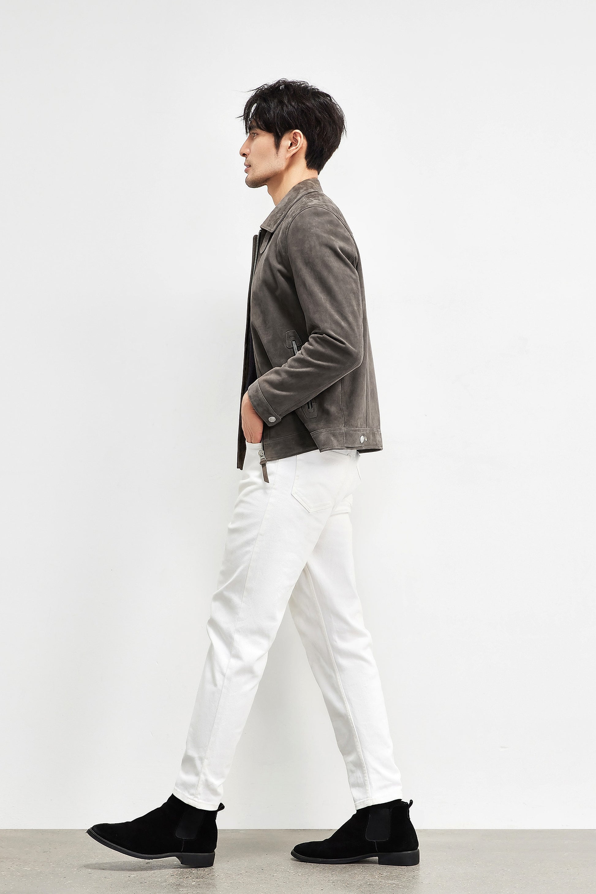 A1. Men's Lambskin Suede Lapel Biker's Leather Jacket - enhanced image 13