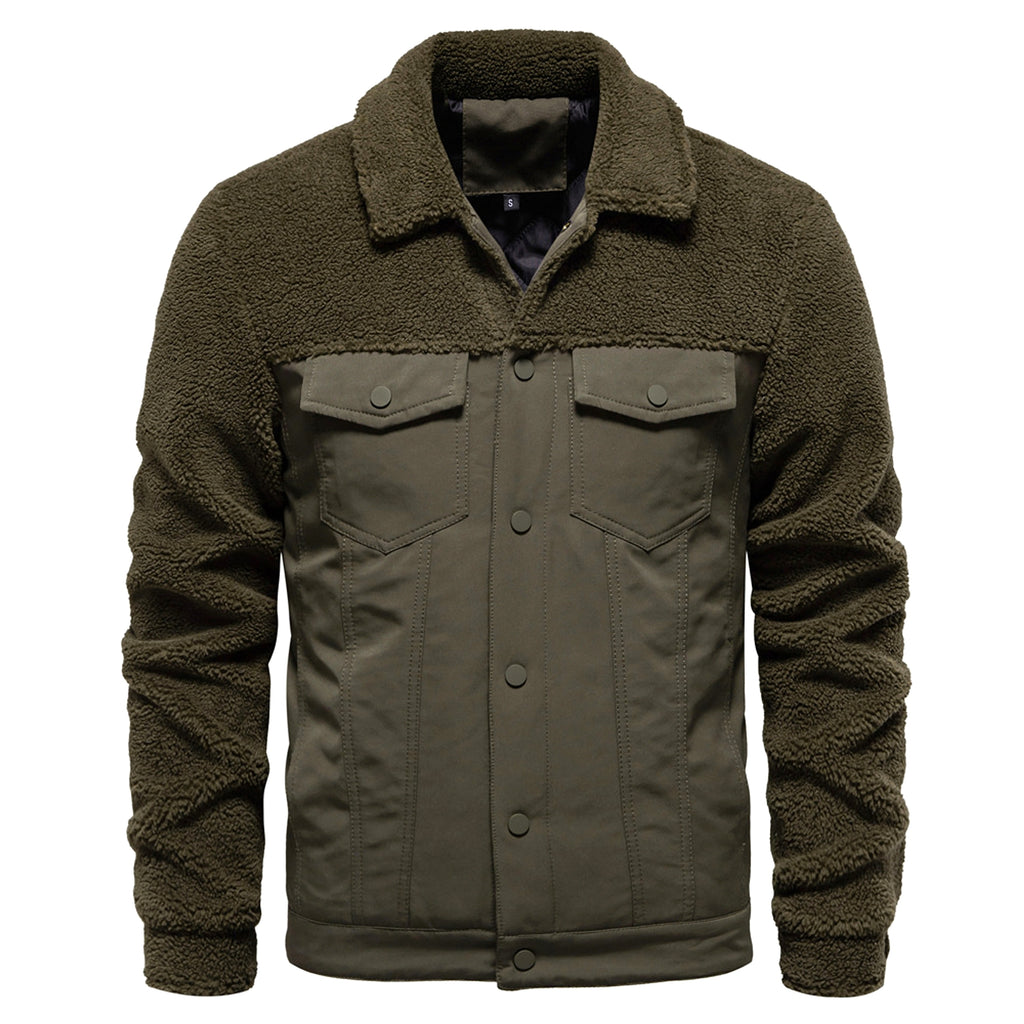 Men's New Jacket Fashion Casual Patchwork Lamb Wool Coat - enhanced image 13