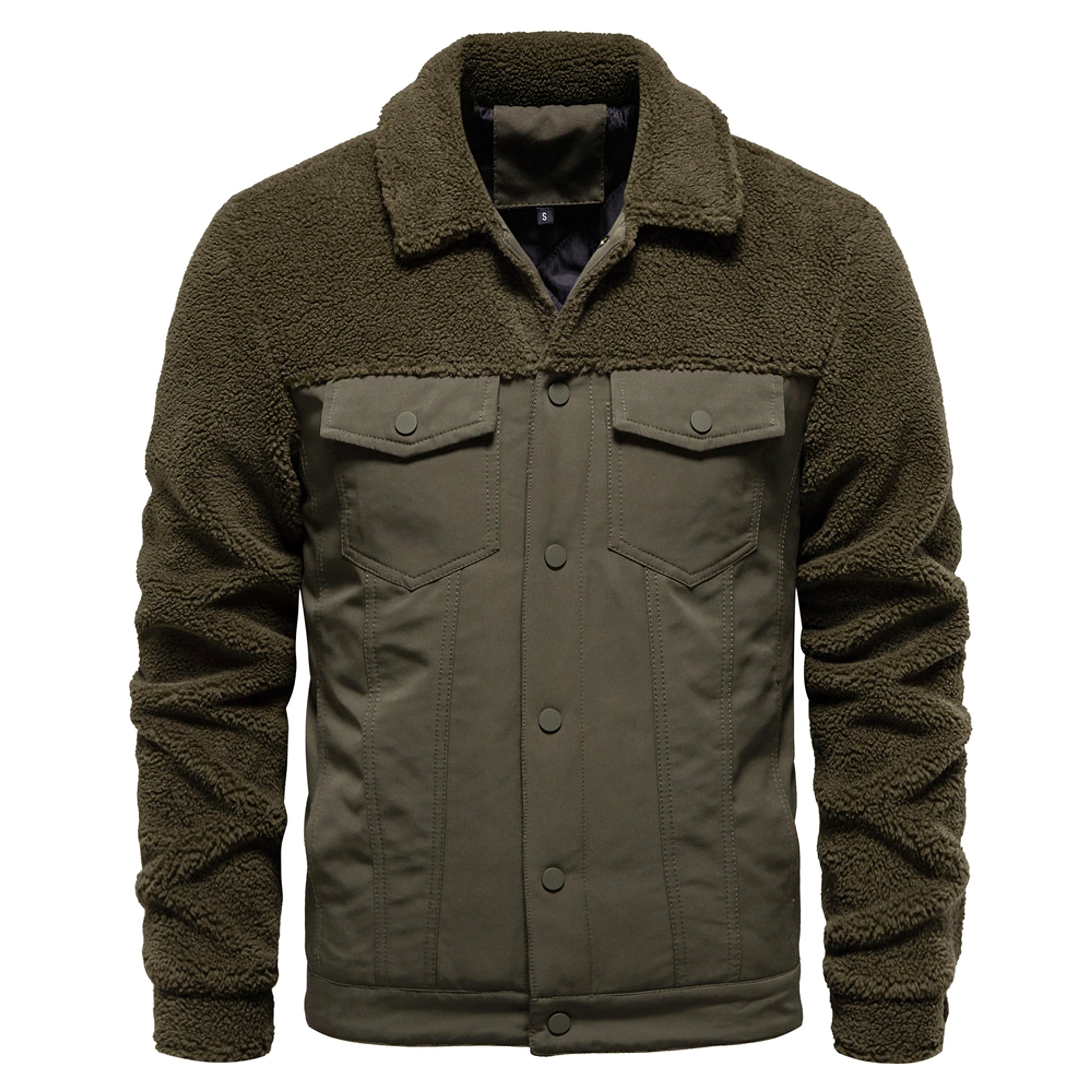 Men's New Jacket Fashion Casual Patchwork Lamb Wool Coat - enhanced image 13