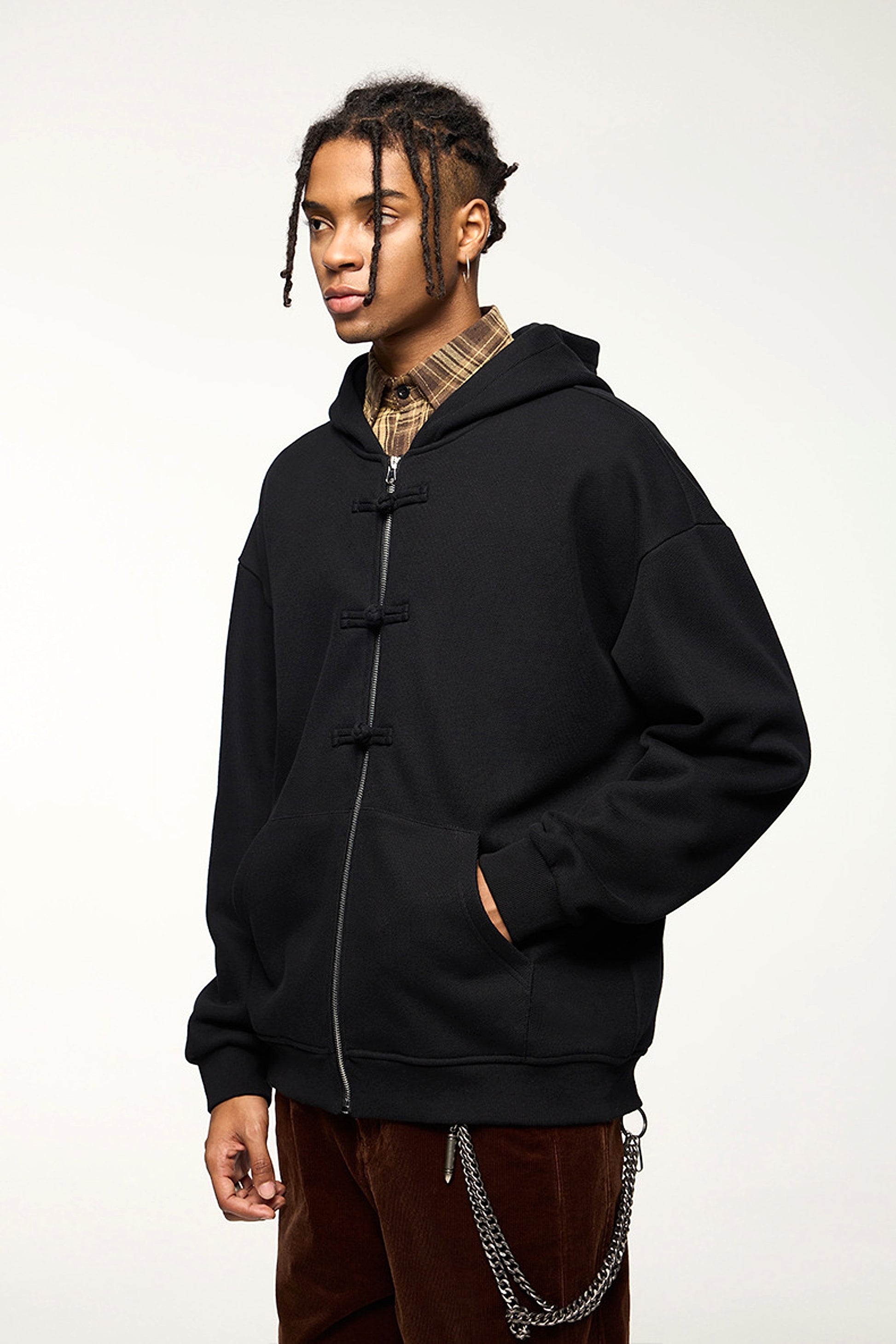 New Chinese Style Buckle Fleece Zipper Hooded Sweater - enhanced image 13