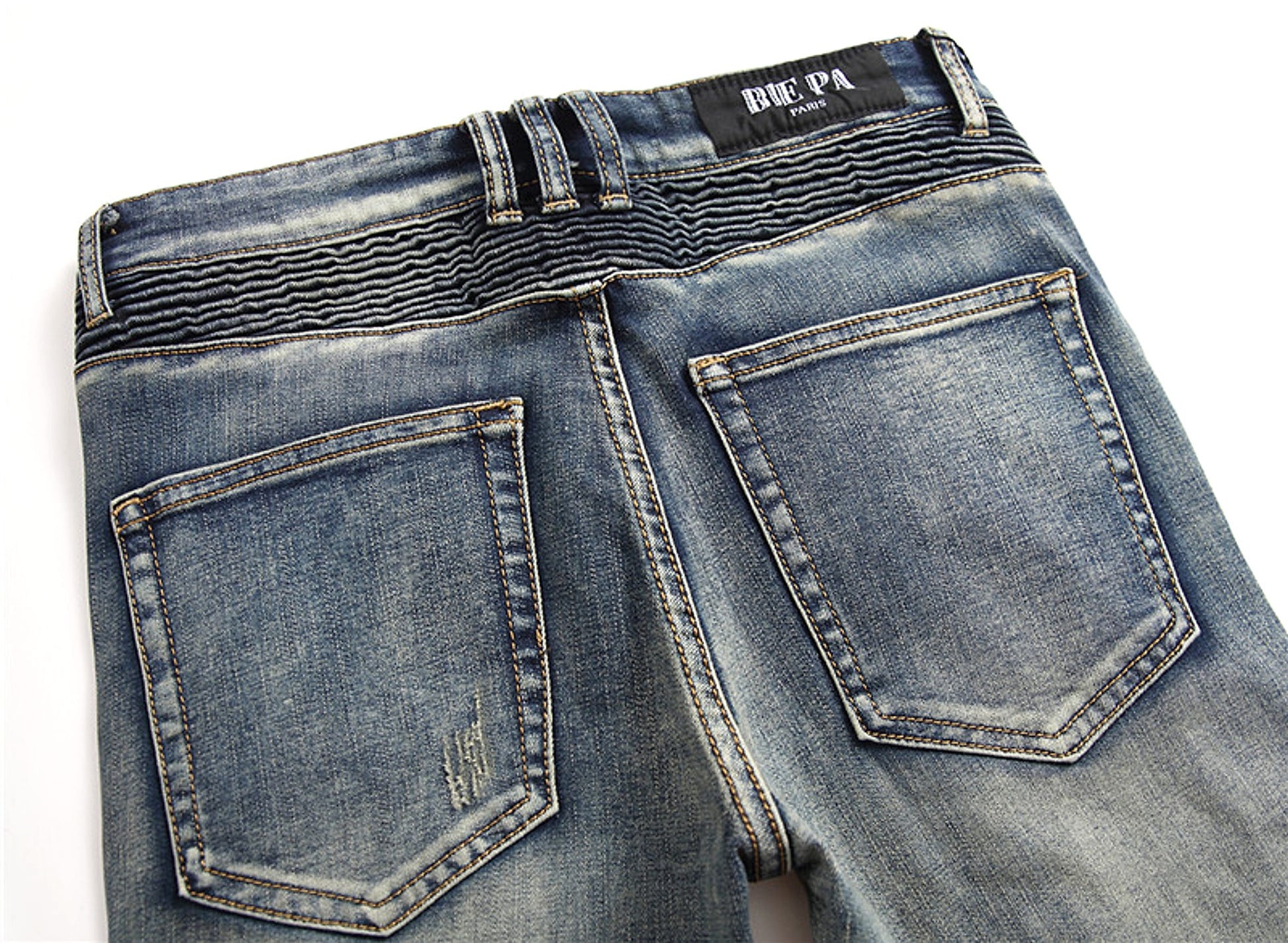 Retro Crumpled Hole Patch Elastic Straight Skinny Jeans - enhanced image 13