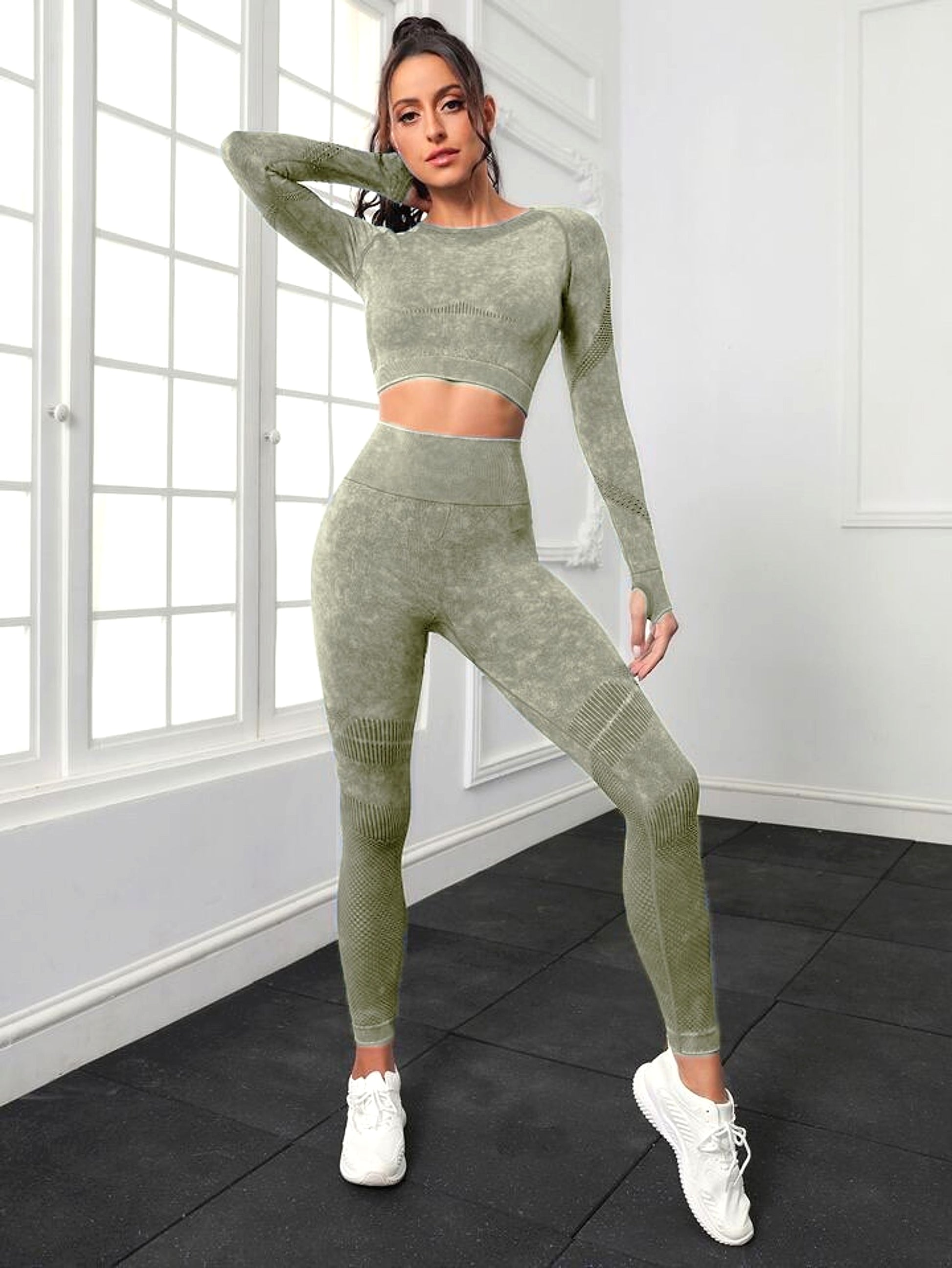 A.1 Sports Long Sleeve Fitness Yoga Leggings Pants Two-piece Set - enhanced image 13