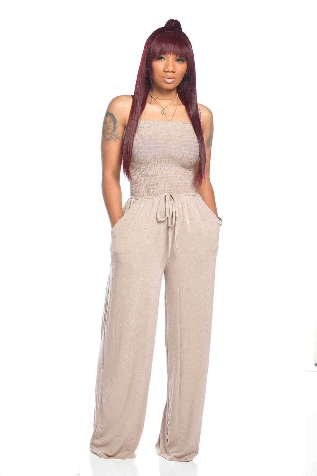 Women's Clothing Casual Square Shoulder Chest-wrapped Wide-leg Jumpsuit - enhanced image 13