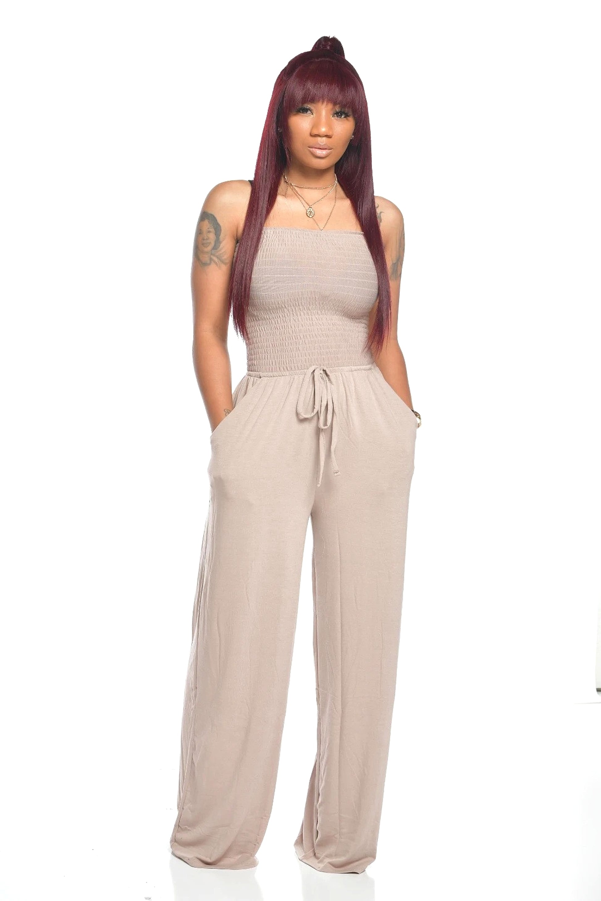 Women's Clothing Casual Square Shoulder Chest-wrapped Wide-leg Jumpsuit - enhanced image 13