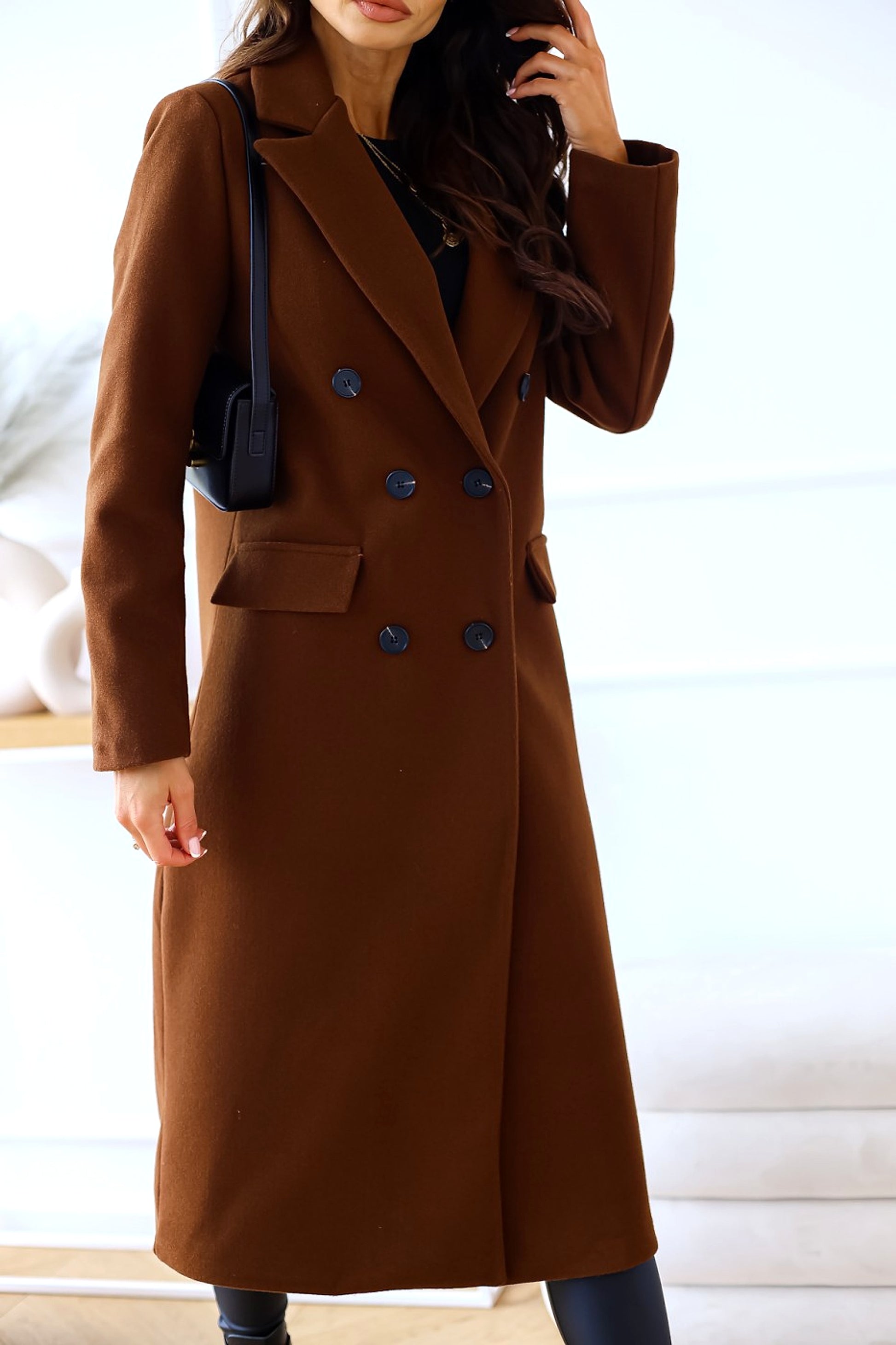 Women's Fashion Simple Double Breasted Long Sleeve Lapel Button Woolen Coat - enhanced image 13