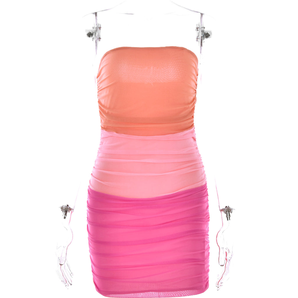 A1. Women's Off-neck Tube Top Mesh Splicing Package Hip Skirt Dress - enhanced image 13