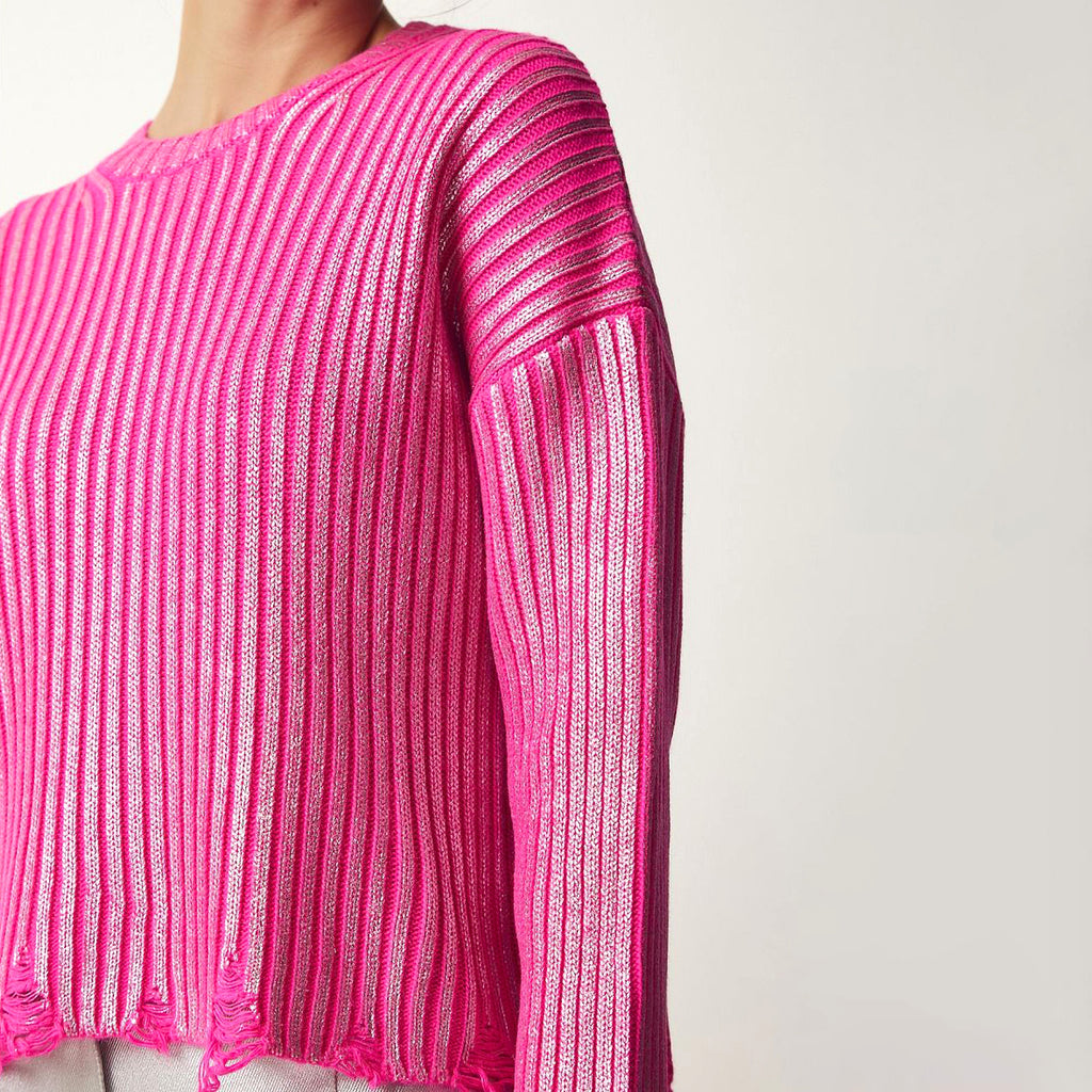 Women's Ragged Design Short Sweater Knitwear Top - enhanced image 13