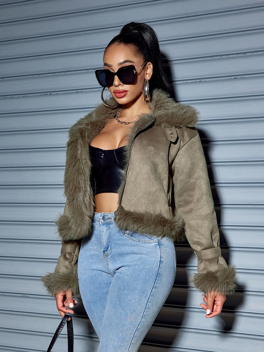 Women's Suede Short Coat – Faux Leather Fall & Winter Streetwear Jacket - enhanced image 13