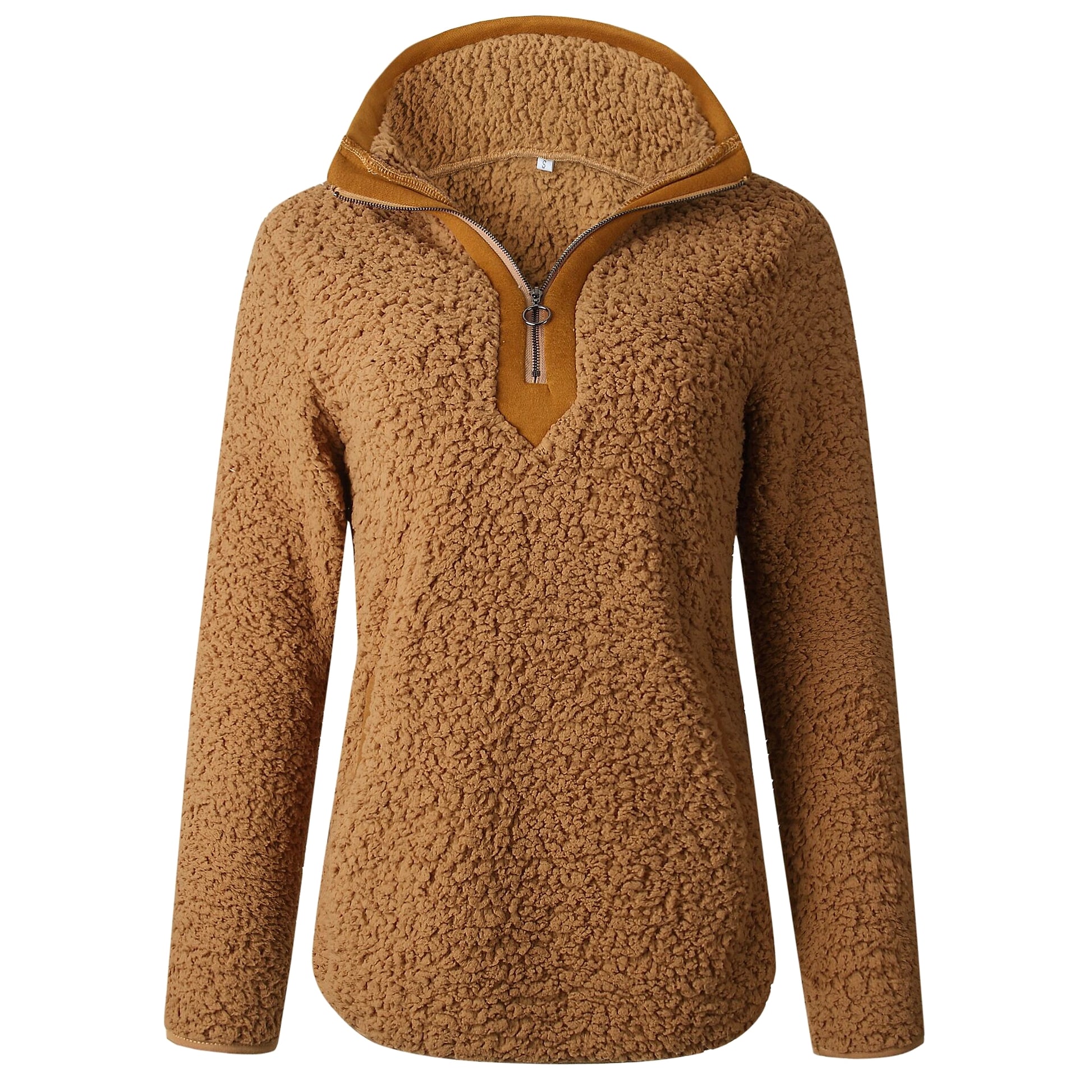 Zipper pocket high neck long sleeve women 's blouse sweater - enhanced image 13