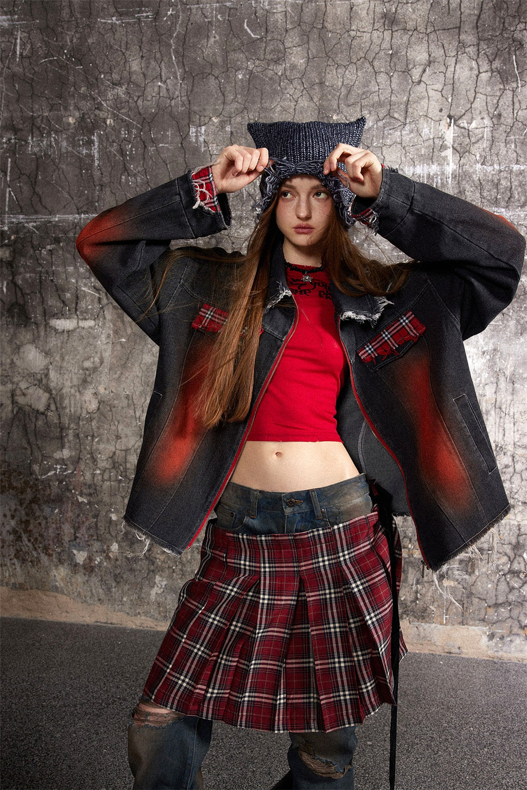 A1. Color Matching Cat Raw-cut Edges Washed And Worn Loose Lapels Coat Fashion - enhanced image 14