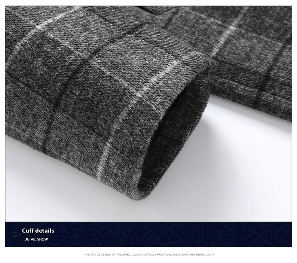 25 Edition – Men’s Wool-Blend Plaid Business Overcoat (Mid-Length) - enhanced image 14