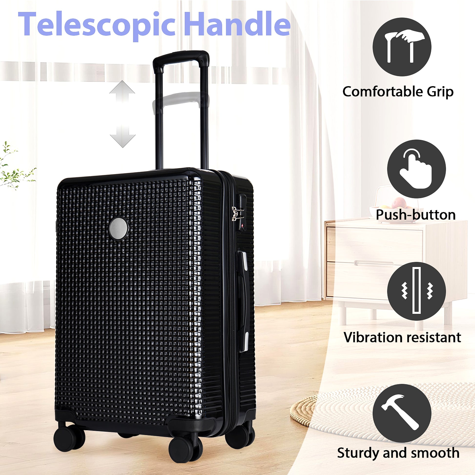 3 Piece Set Of Hard Shell Suitcases With Wheels, Light Expandable Travel Suitcase With TSA Lock - enhanced image 14