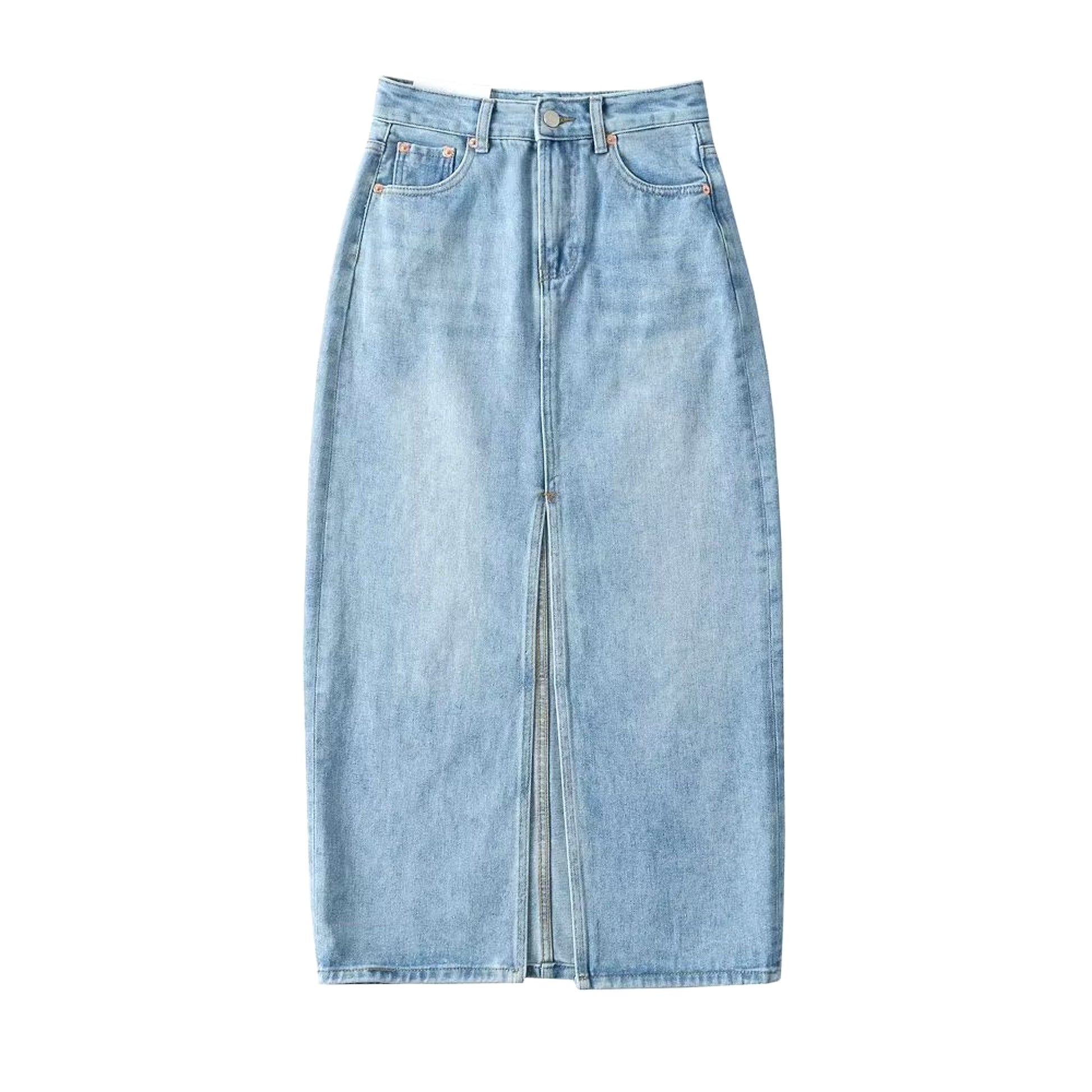 A1. Front Slit Hem Lock Street Denim Skirt - enhanced image 14