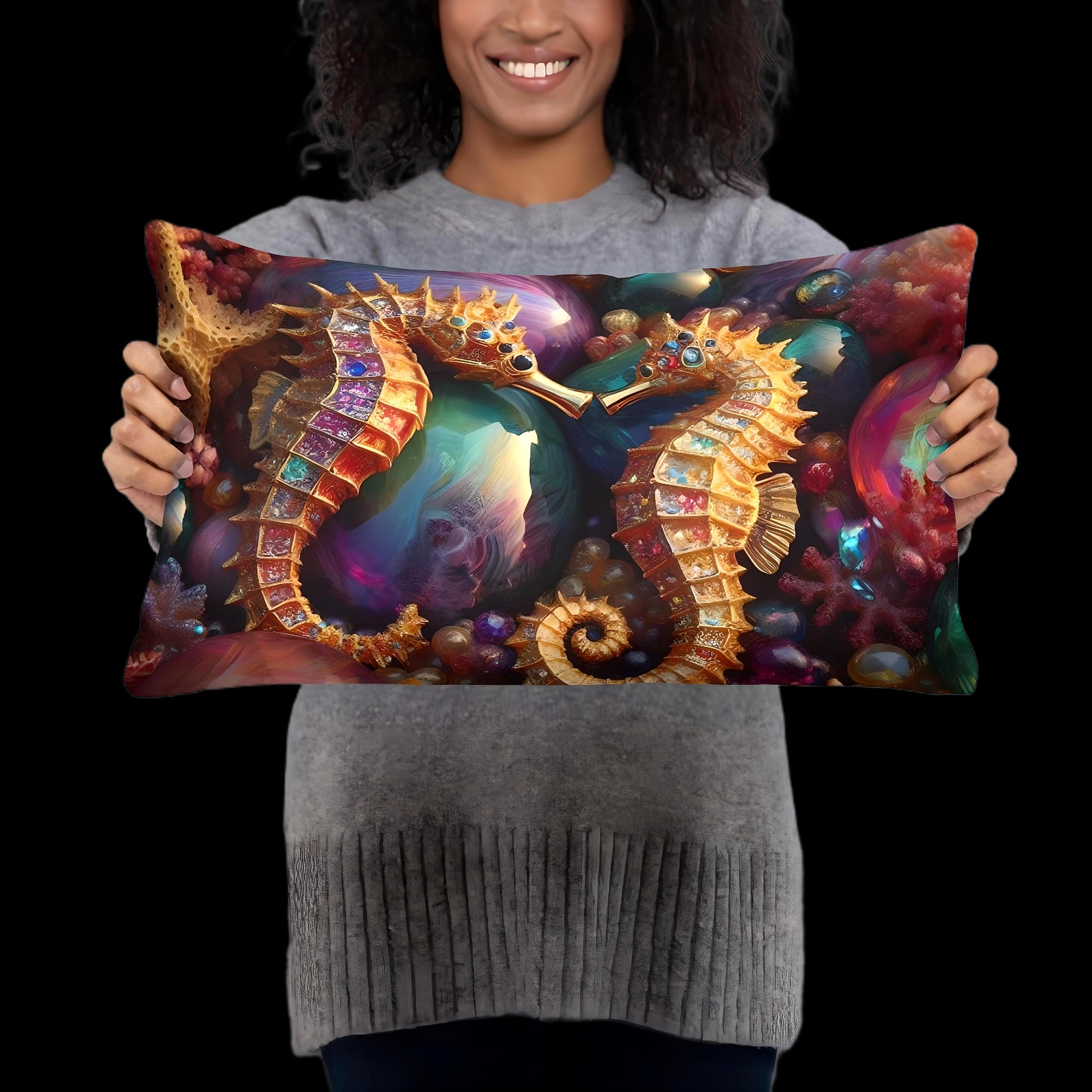 Seahorse Pillow Cushion Ocean Decor | US/EU Warehouse | Nautical Cushion 22 x 22 - enhanced image 14