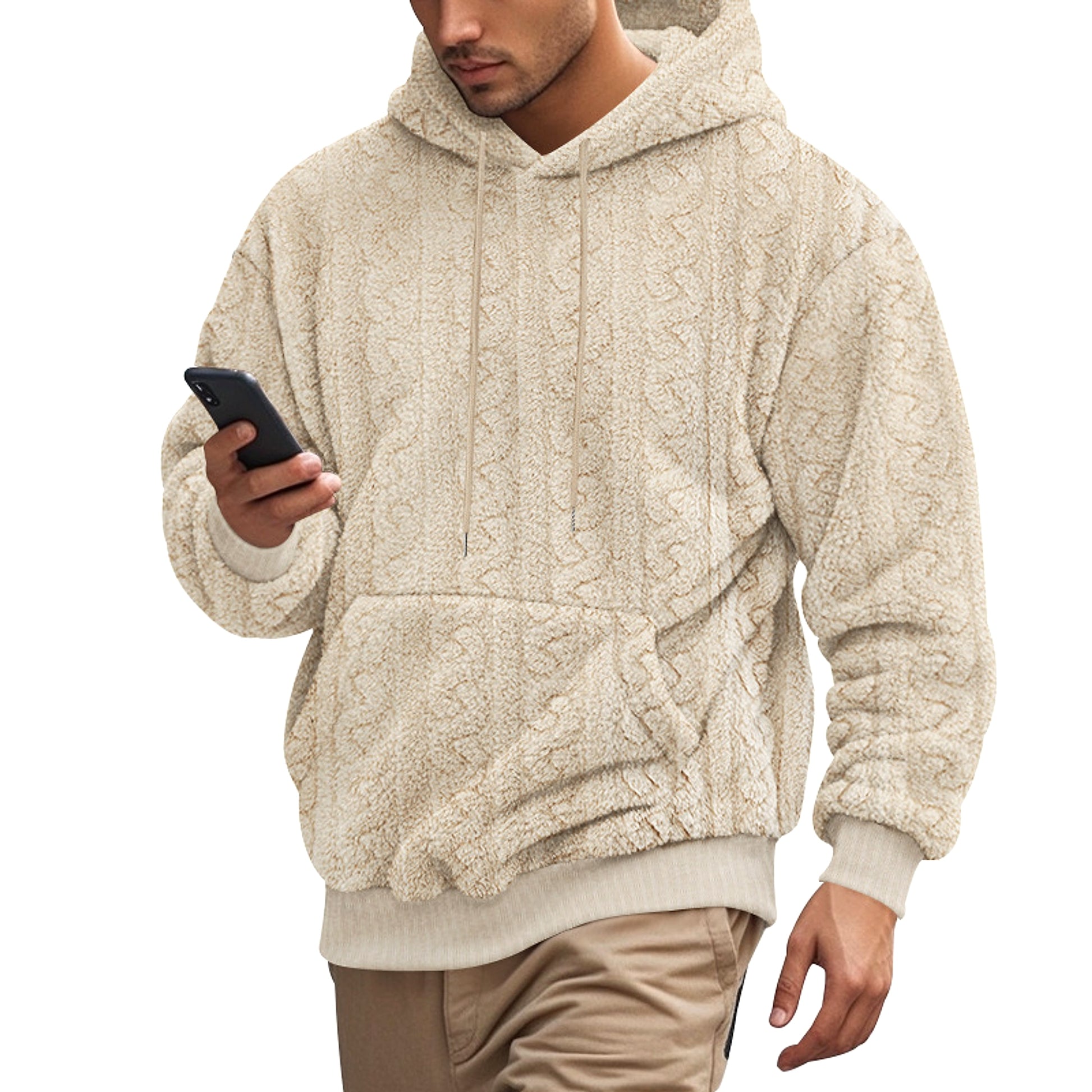 European And American Fall Winter Men Hooded Jacquard Teddy Plush Sports And Leisure Sweater - enhanced image 14