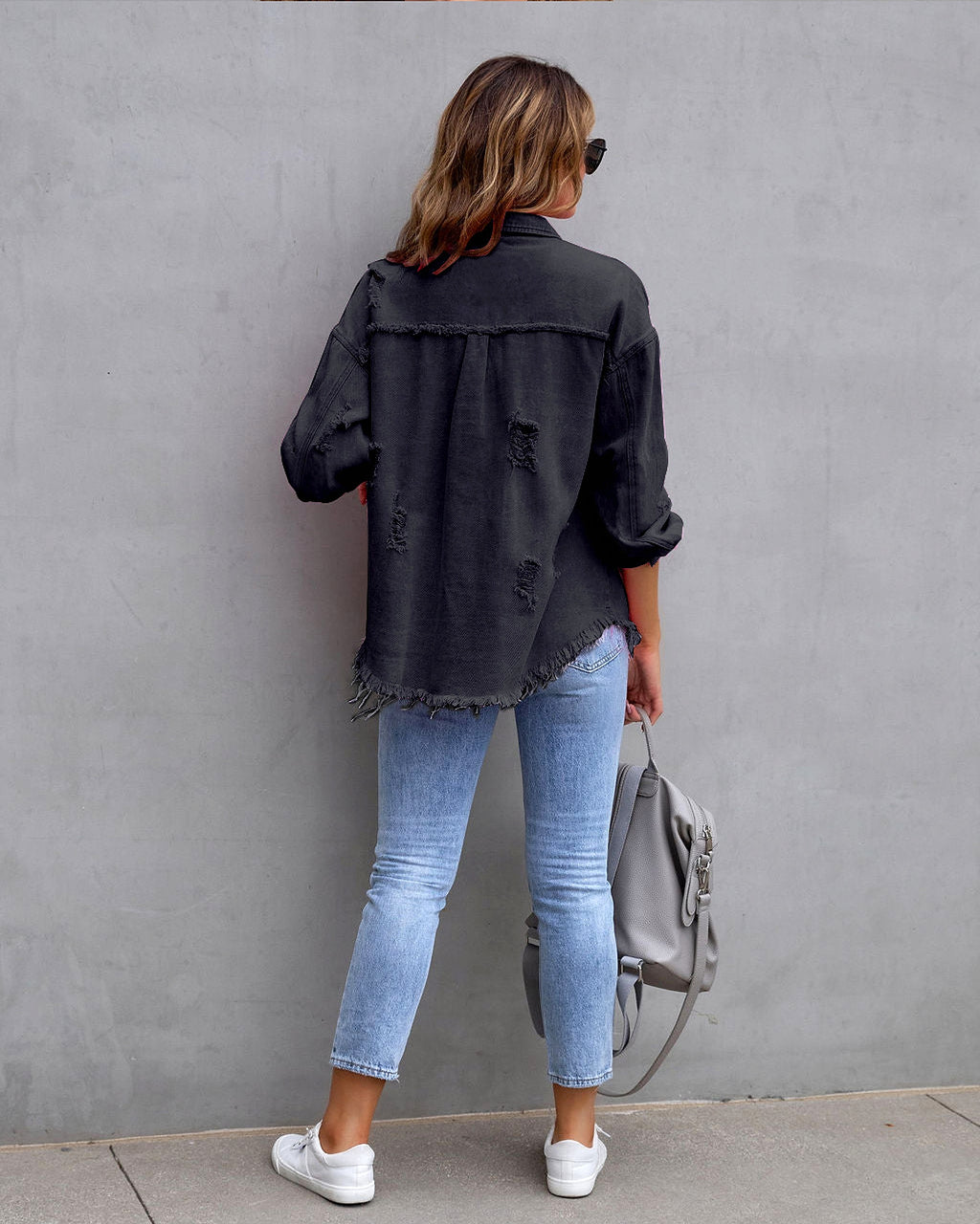Fashion Ripped Shirt Jacket Female Autumn And Spring Casual Tops Womens Clothing - enhanced image 14