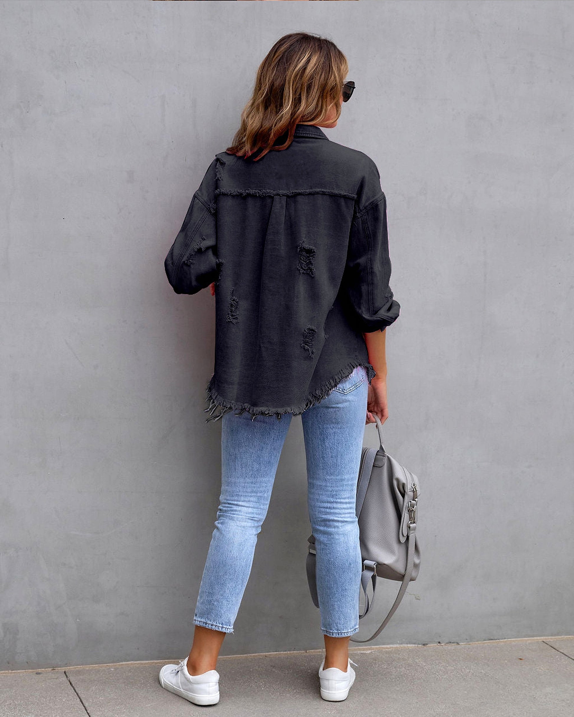 Fashion Ripped Shirt Jacket Female Autumn And Spring Casual Tops Womens Clothing - enhanced image 14