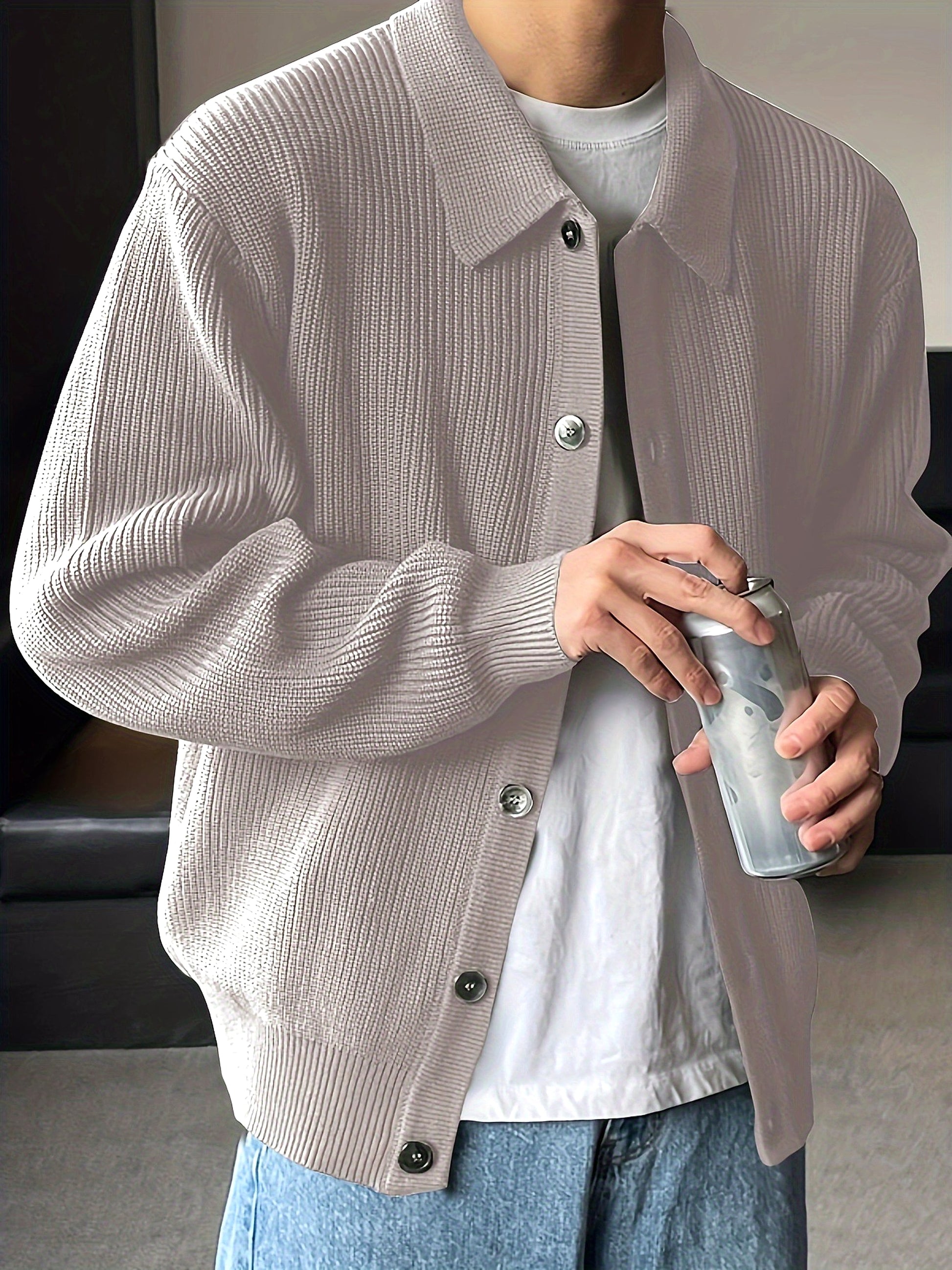Fashion Solid Color Simple Men's Knitwear Cardigan Sweater Coat - enhanced image 14