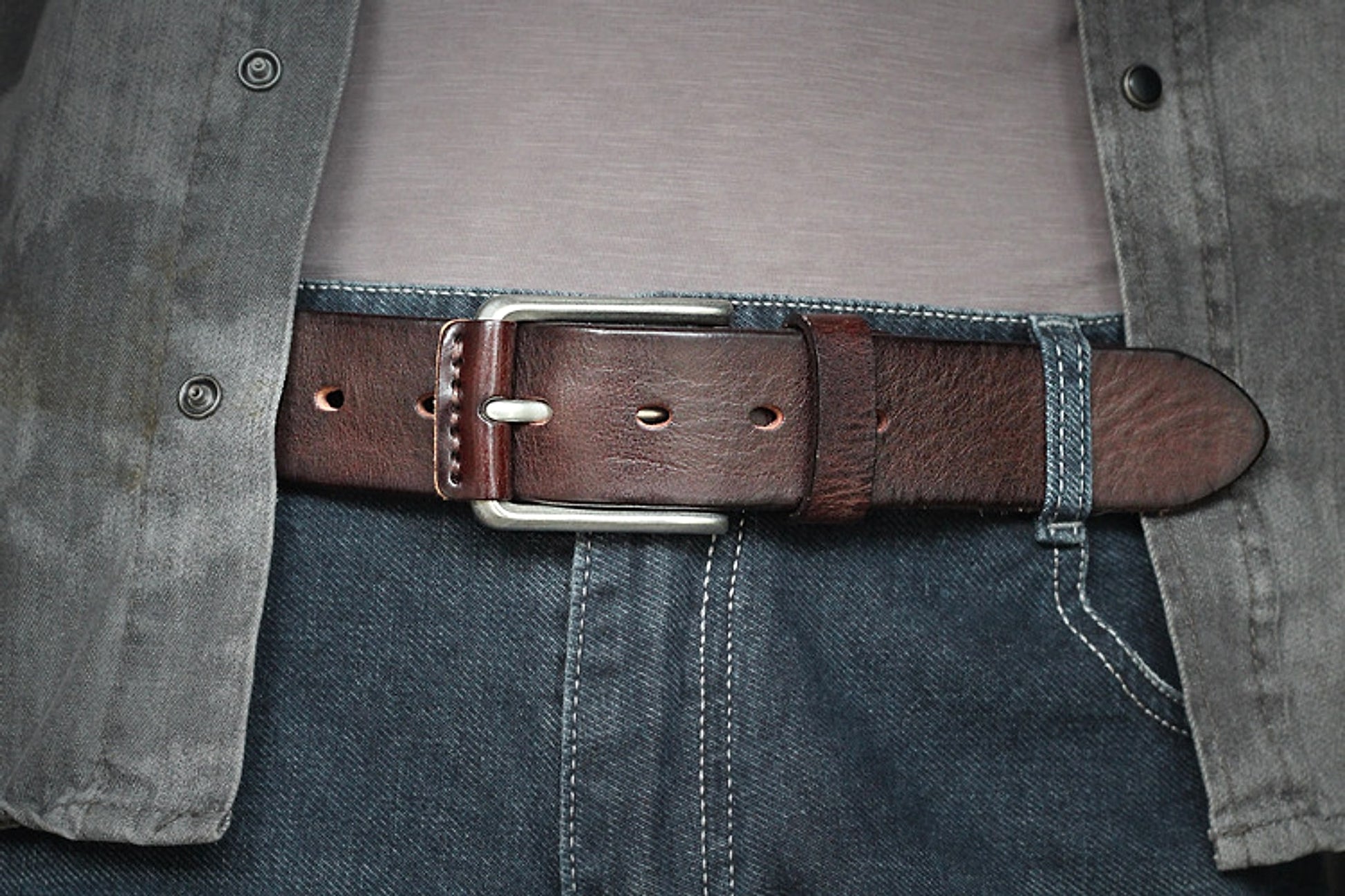 First Layer Cowhide Handmade Belt Men's Pin Buckle Belt - enhanced image 14