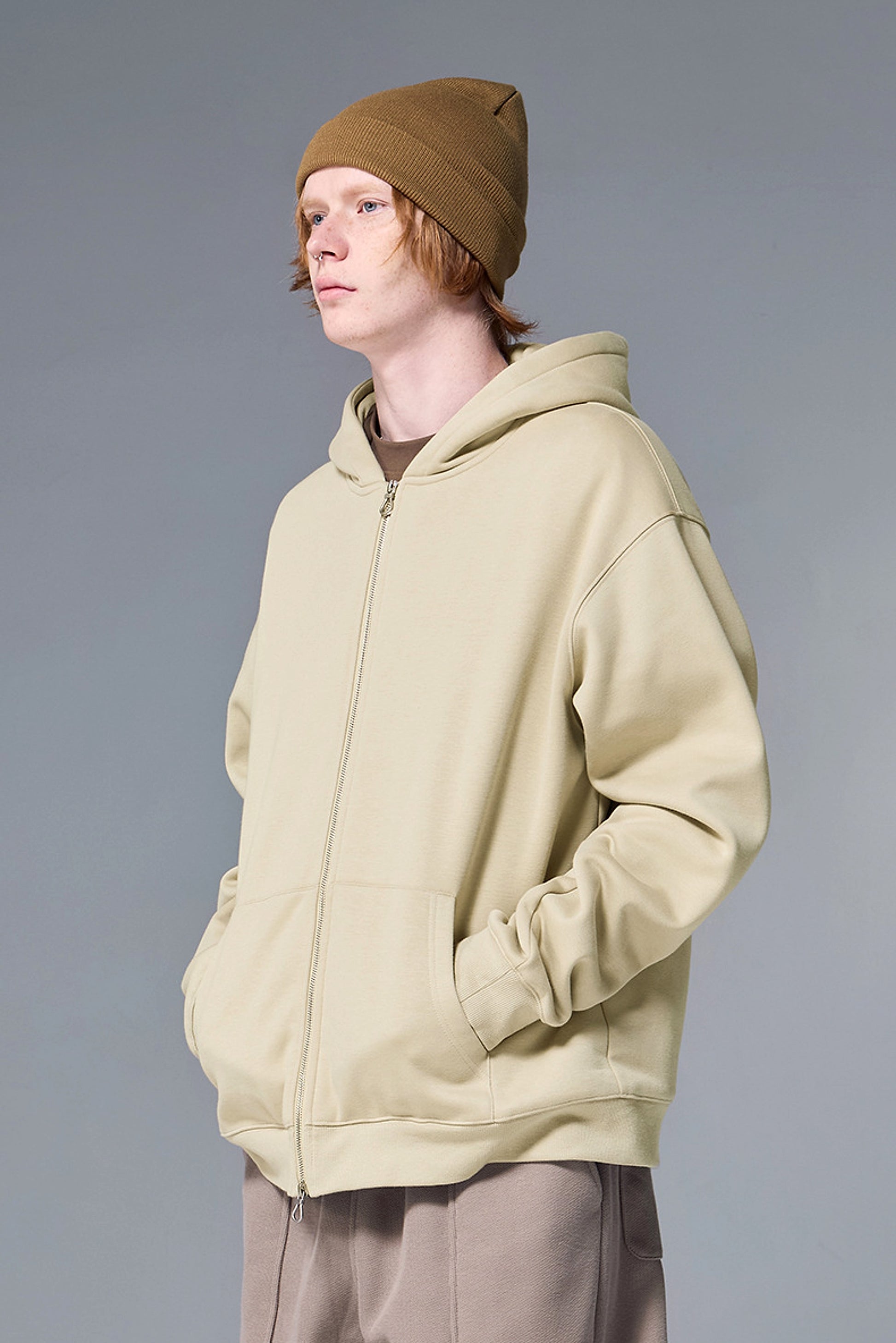 Flame Single-layer Fleece-lined Hooded Jacket Solid Color Double-headed Zipper Jacket - enhanced image 14