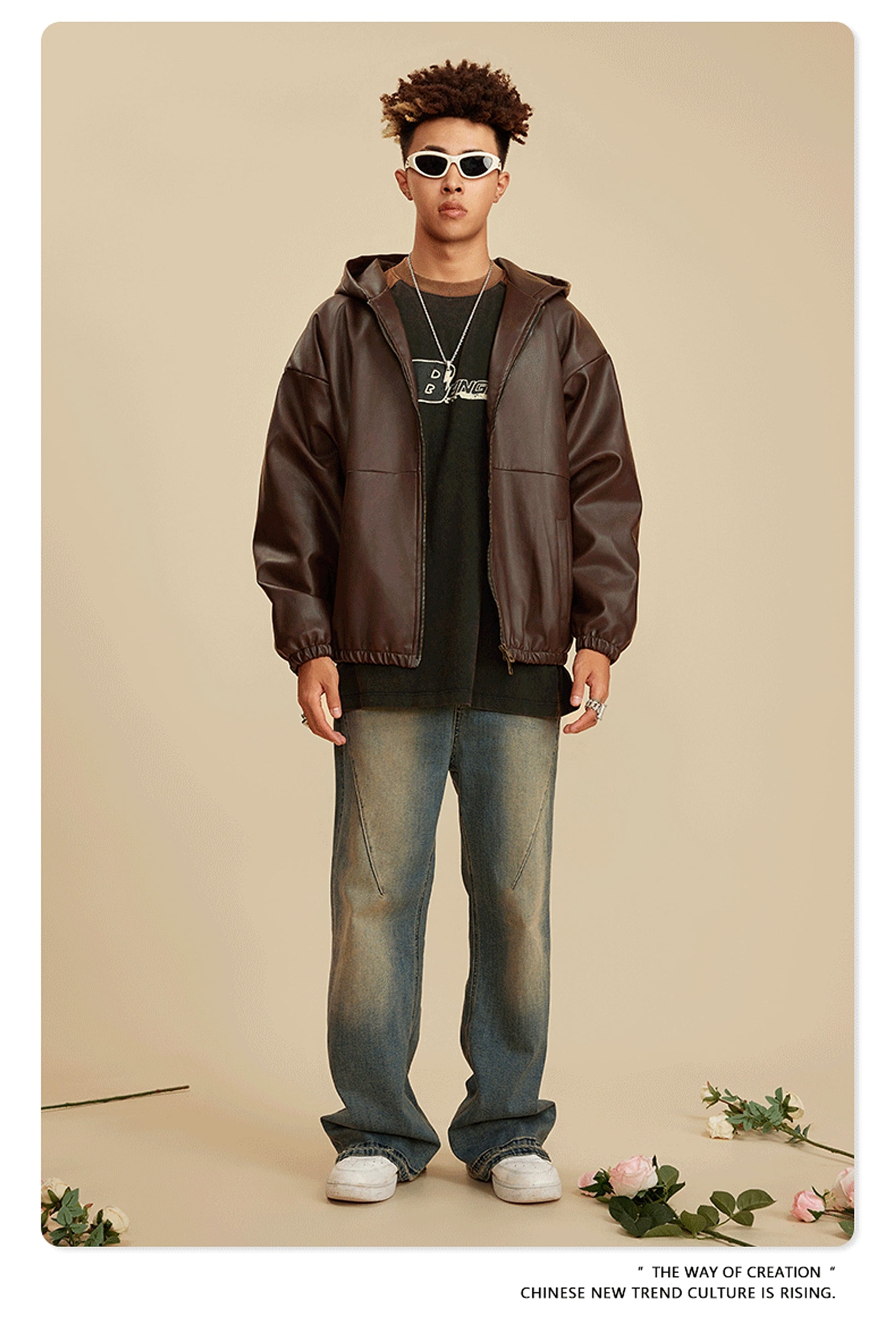 Heavy American Retro Fashion Brand Leather Coat Jacket Ment - enhanced image 14