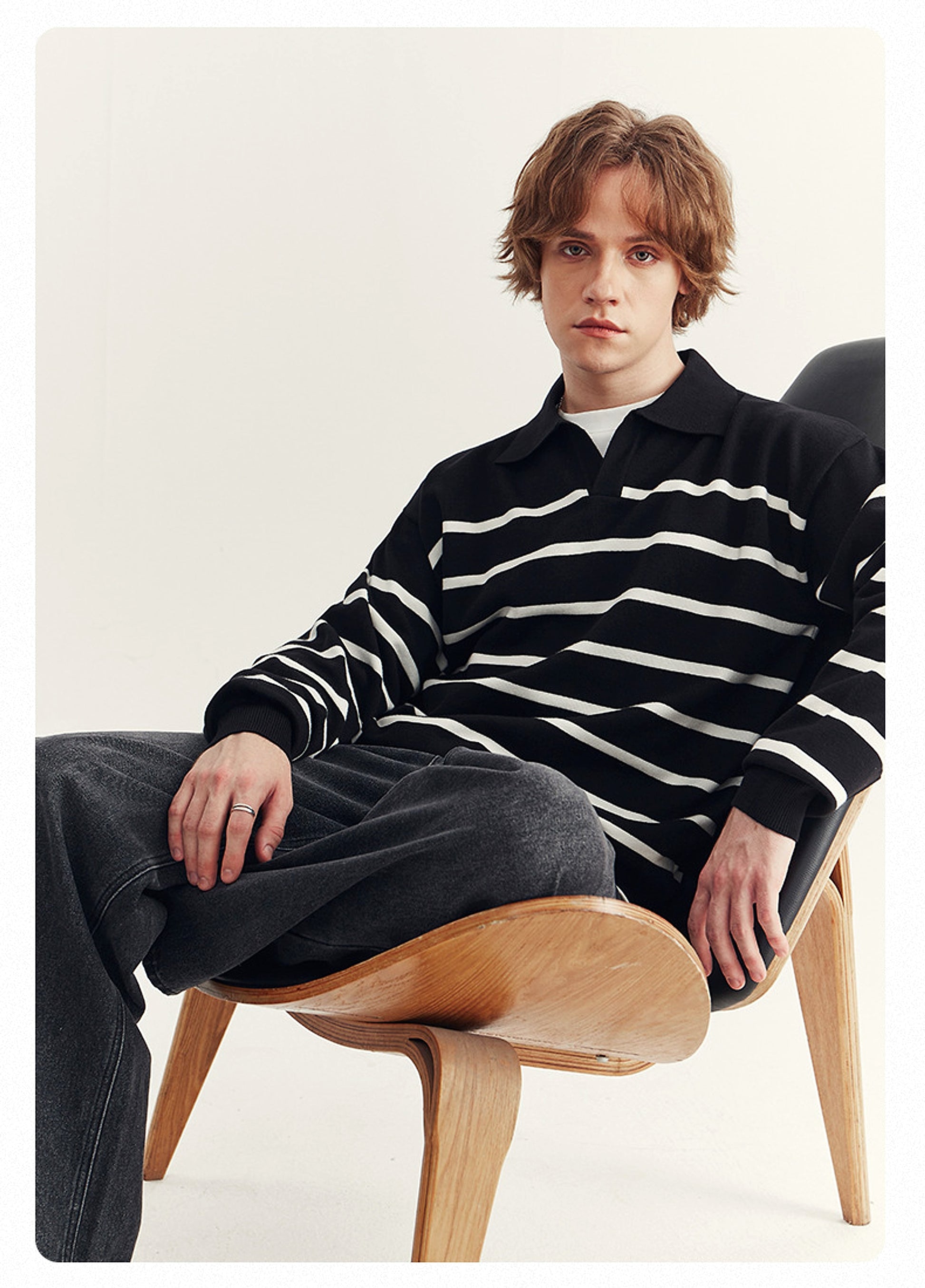 High-grade Loose Contrast Color Striped Sweater Long Sleeve Inner Wear Sweater For Men - enhanced image 14