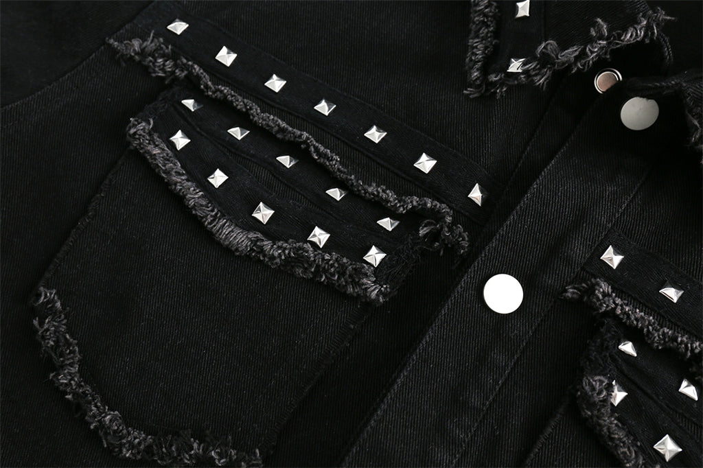 High Street Fashion Brand Hip Hop Rock Rivet Decorative Denim Jacket - enhanced image 14