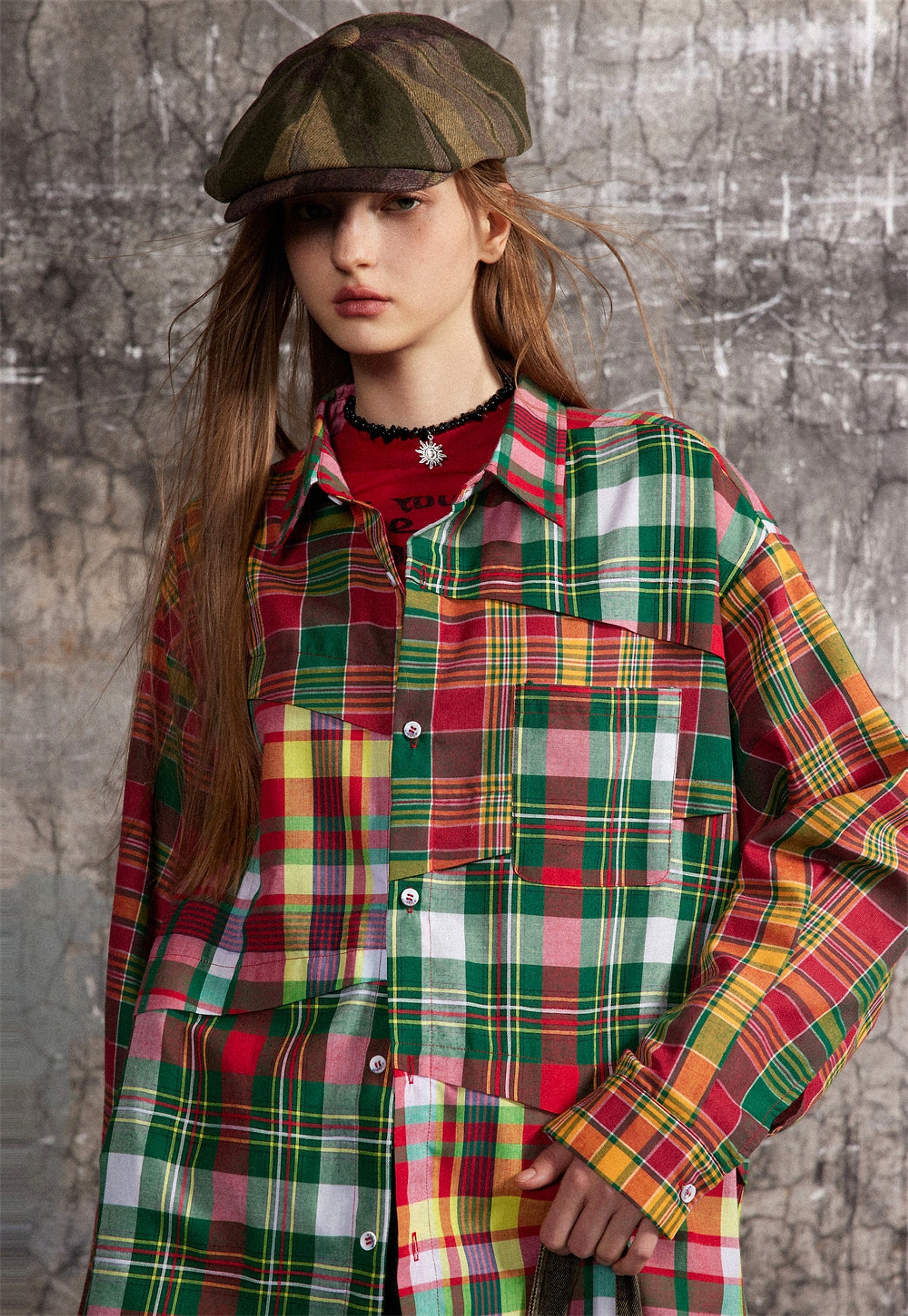 Irregular Spliced Plaid Blouse Women DressShirt - enhanced image 14