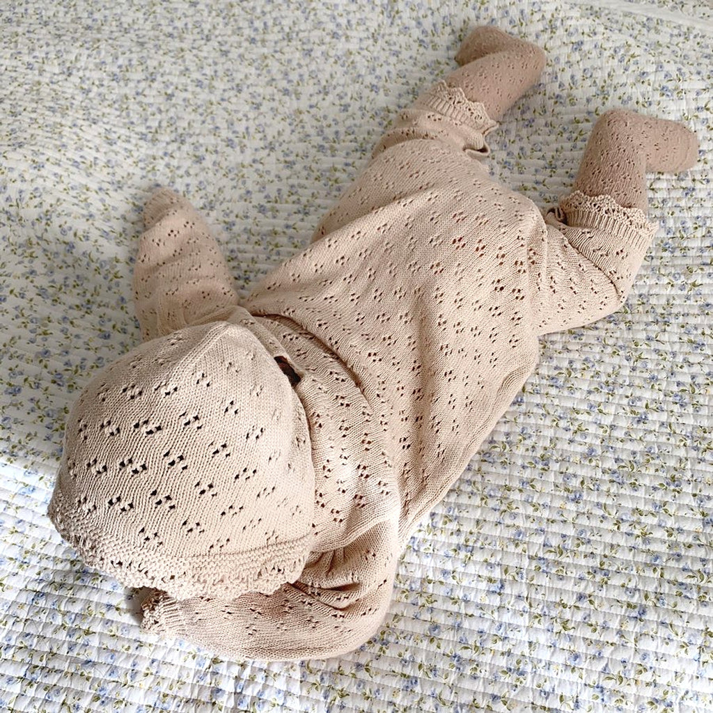 LaceNest™ – Knitted Hollow Baby Romper with Hat - enhanced image 14