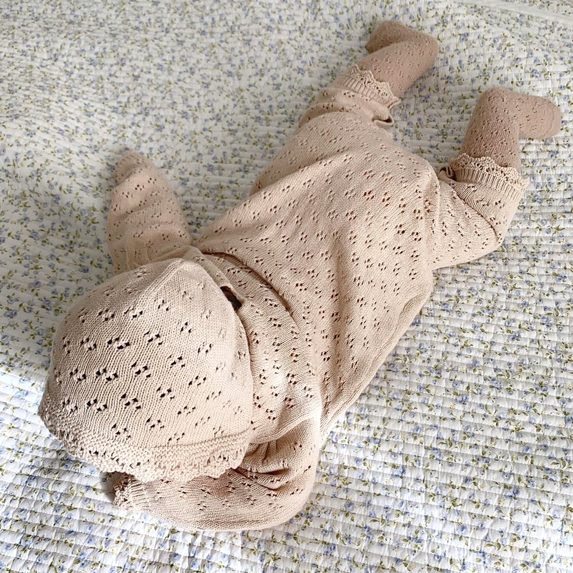 LaceNest™ – Knitted Hollow Baby Romper with Hat - enhanced image 14