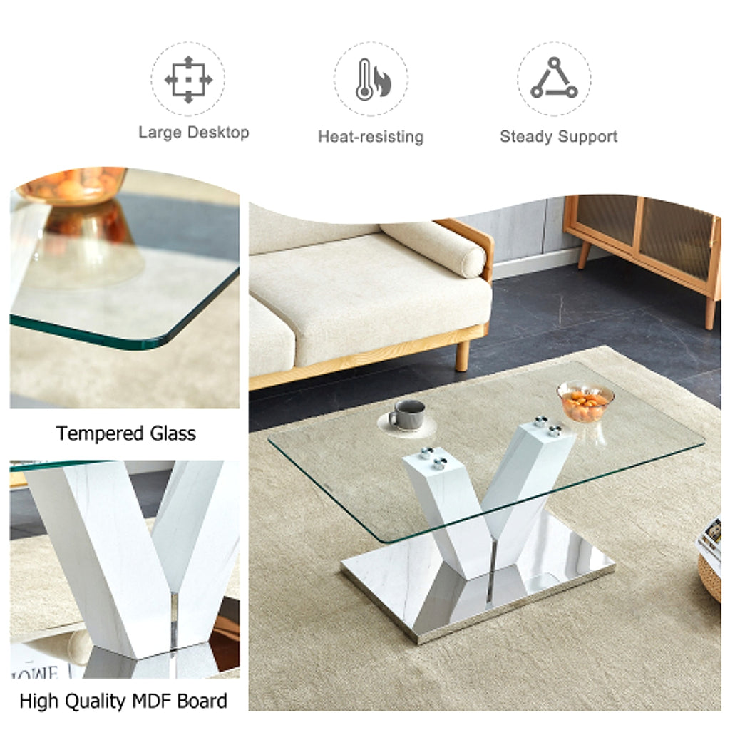 LuxeGlass™ – Modern Minimalist Coffee Table with Tempered Glass Top & Silver Pillars (US Warehouse) - enhanced image 14