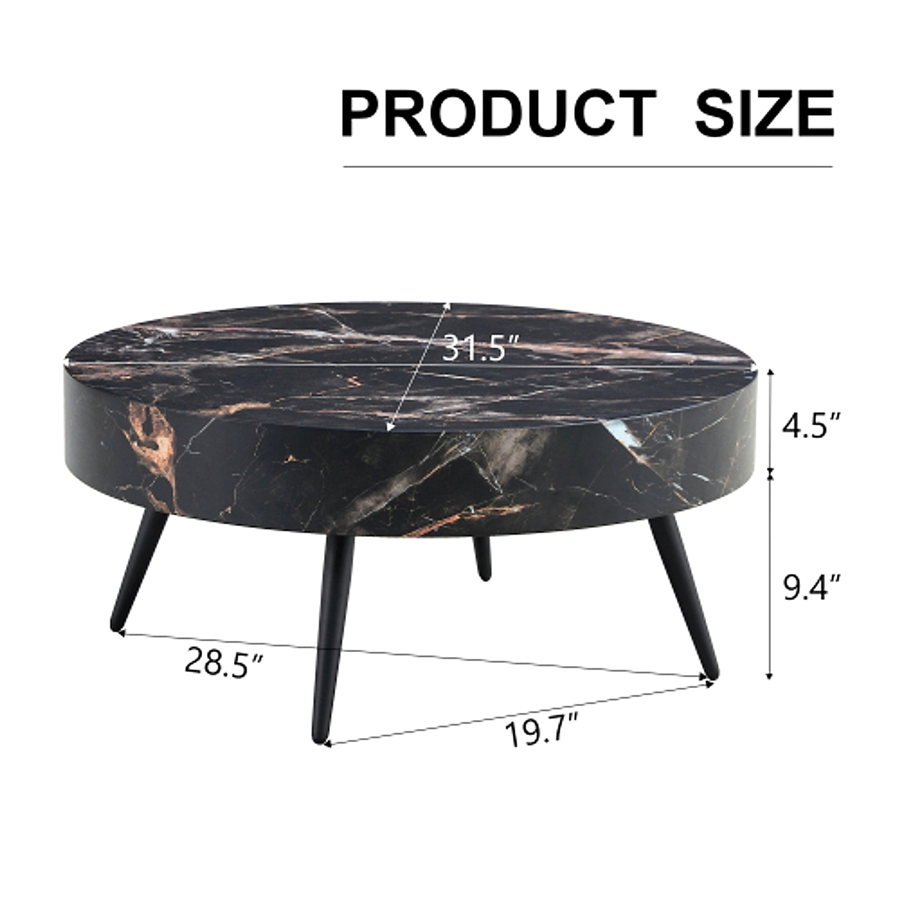 LuxeHome™ – 31.5" Black Marble Round Coffee Table with Adjustable Metal Legs (US Warehouse) - enhanced image 14
