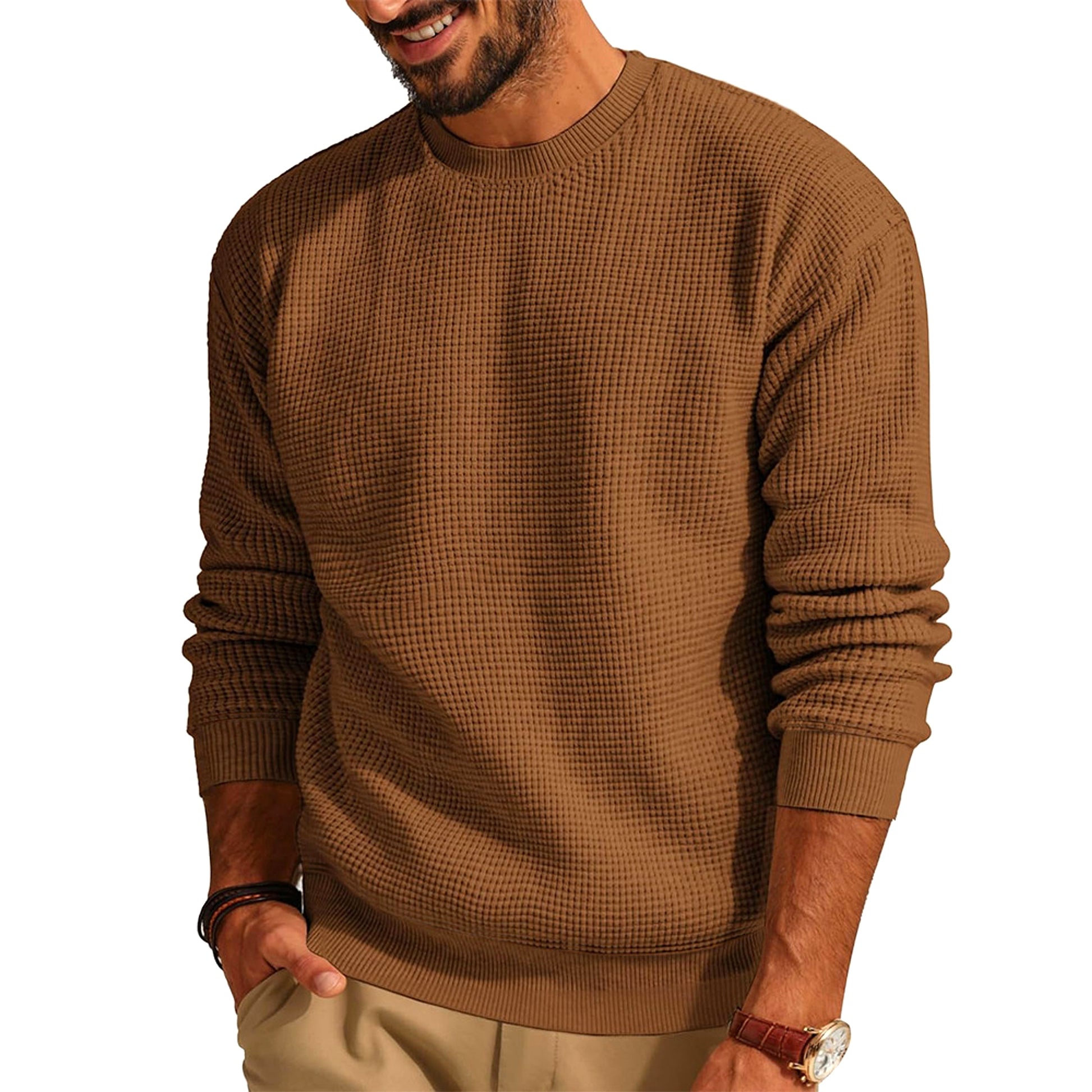 Men's Fashion Solid Color Waffle Casual - enhanced image 14