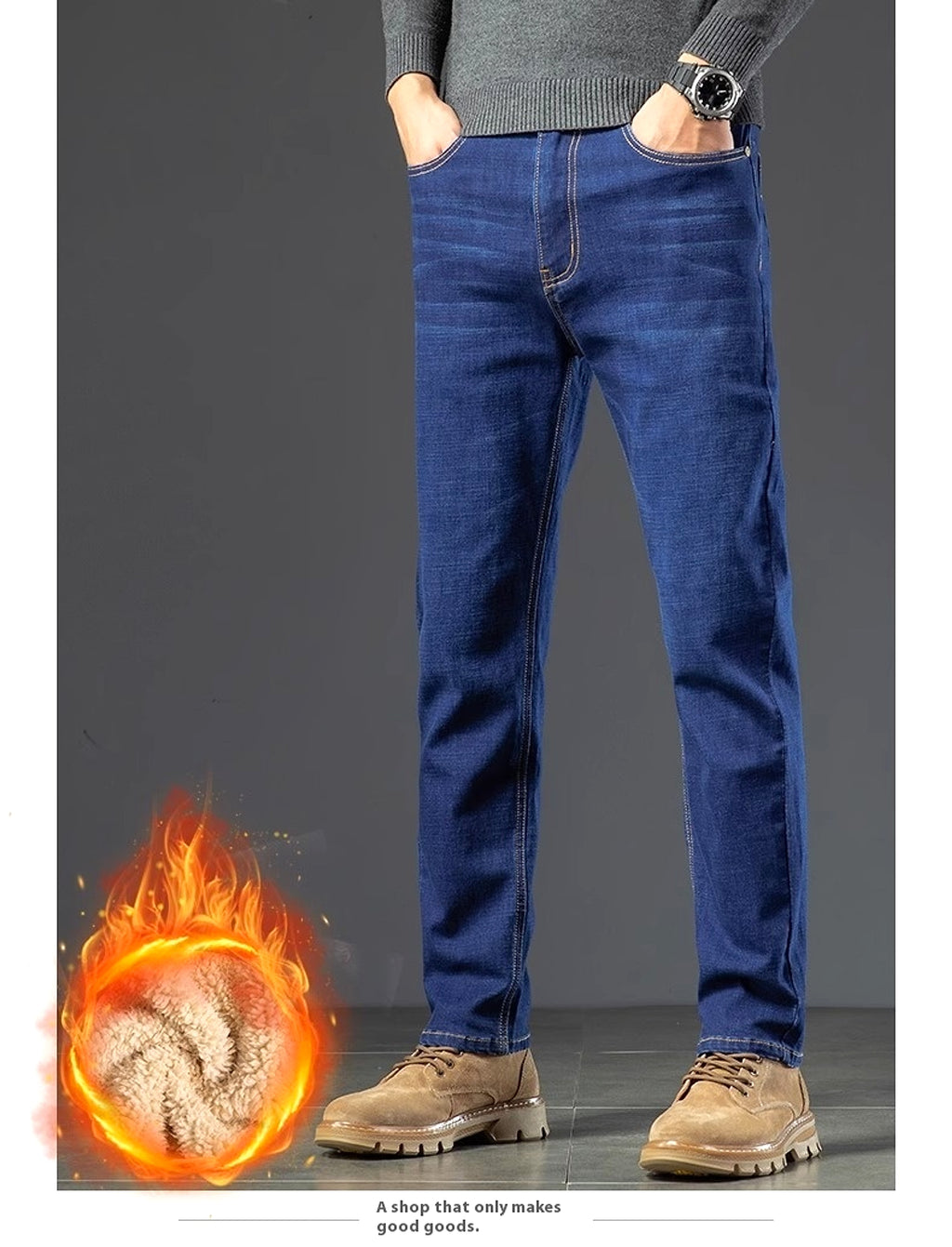 Men's Fleece Addition Denim Trousers Men's Pants Jeans Winter - enhanced image 14
