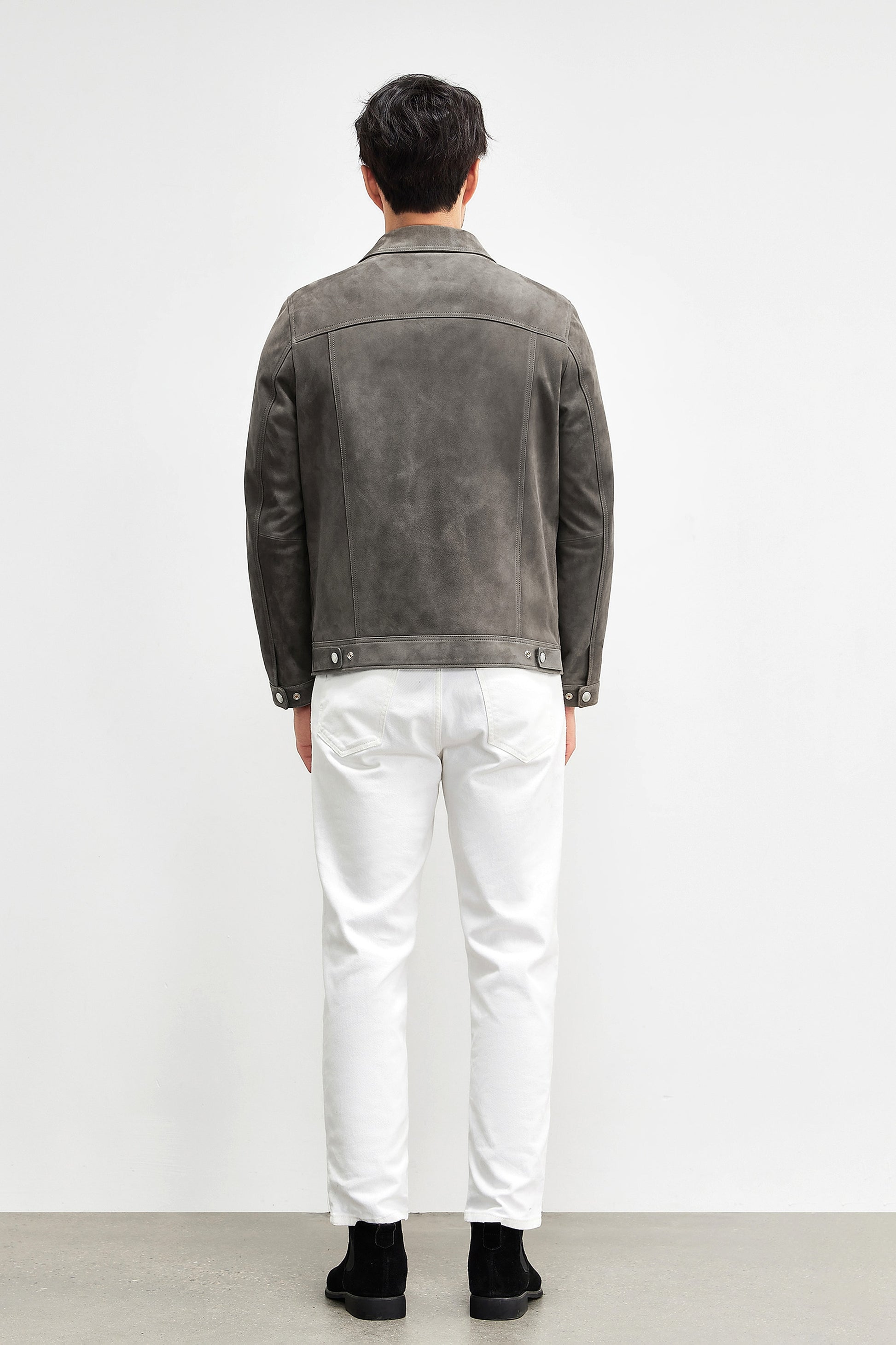 A1. Men's Lambskin Suede Lapel Biker's Leather Jacket - enhanced image 14