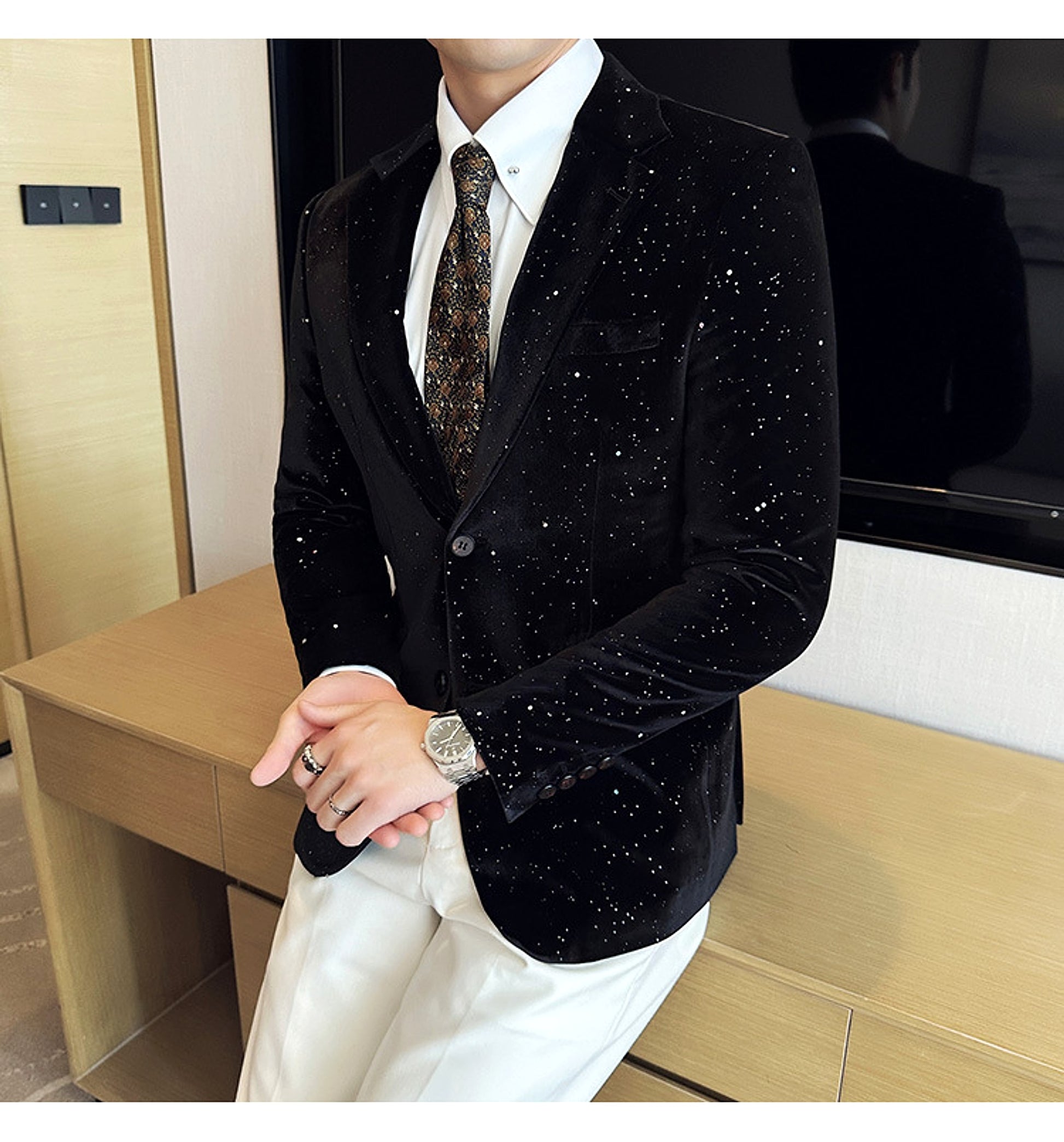 Men's South Korea Slim-fit Fashion Bronzing Stage Suit Jacket - enhanced image 14